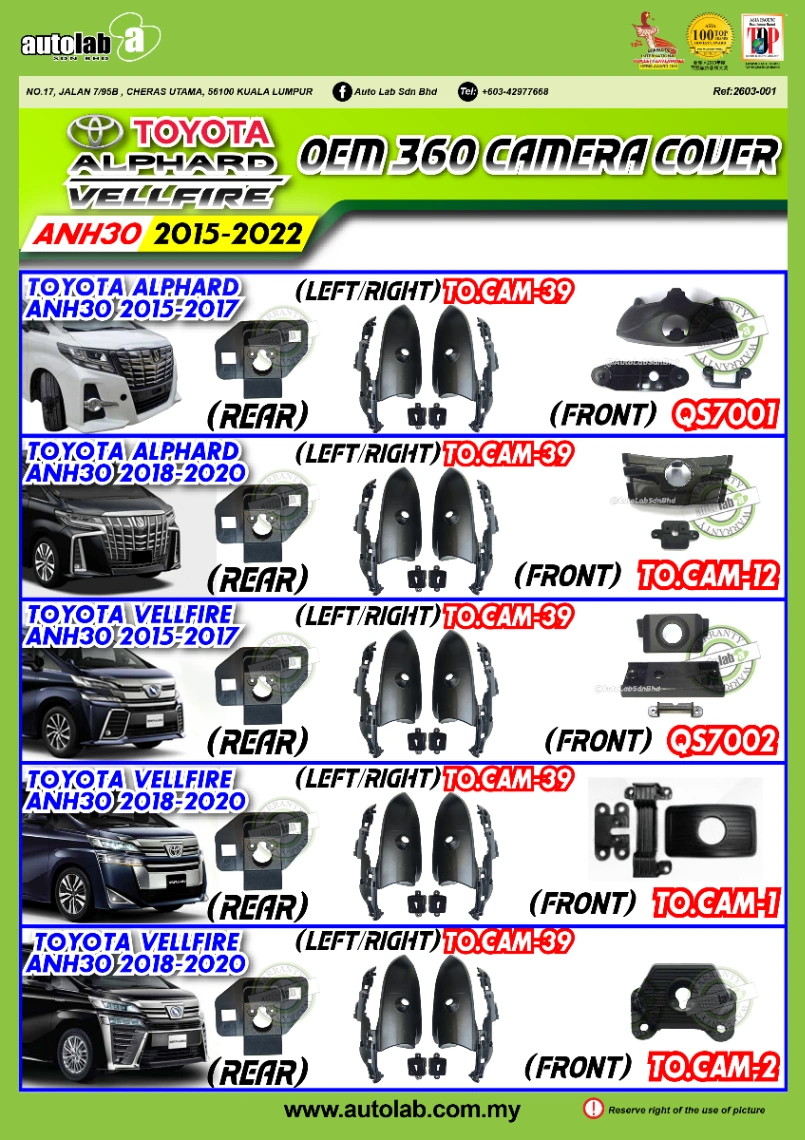 OEM 360 CAMERA COVER ALPHARD / VELLFIRE ANH30 2015-2021