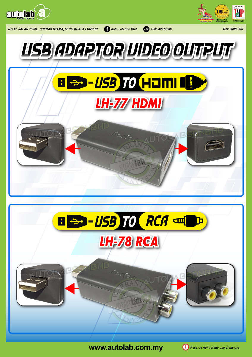 ADAPTOR VIDEO OUTPUT USB TO HDMI/RCA