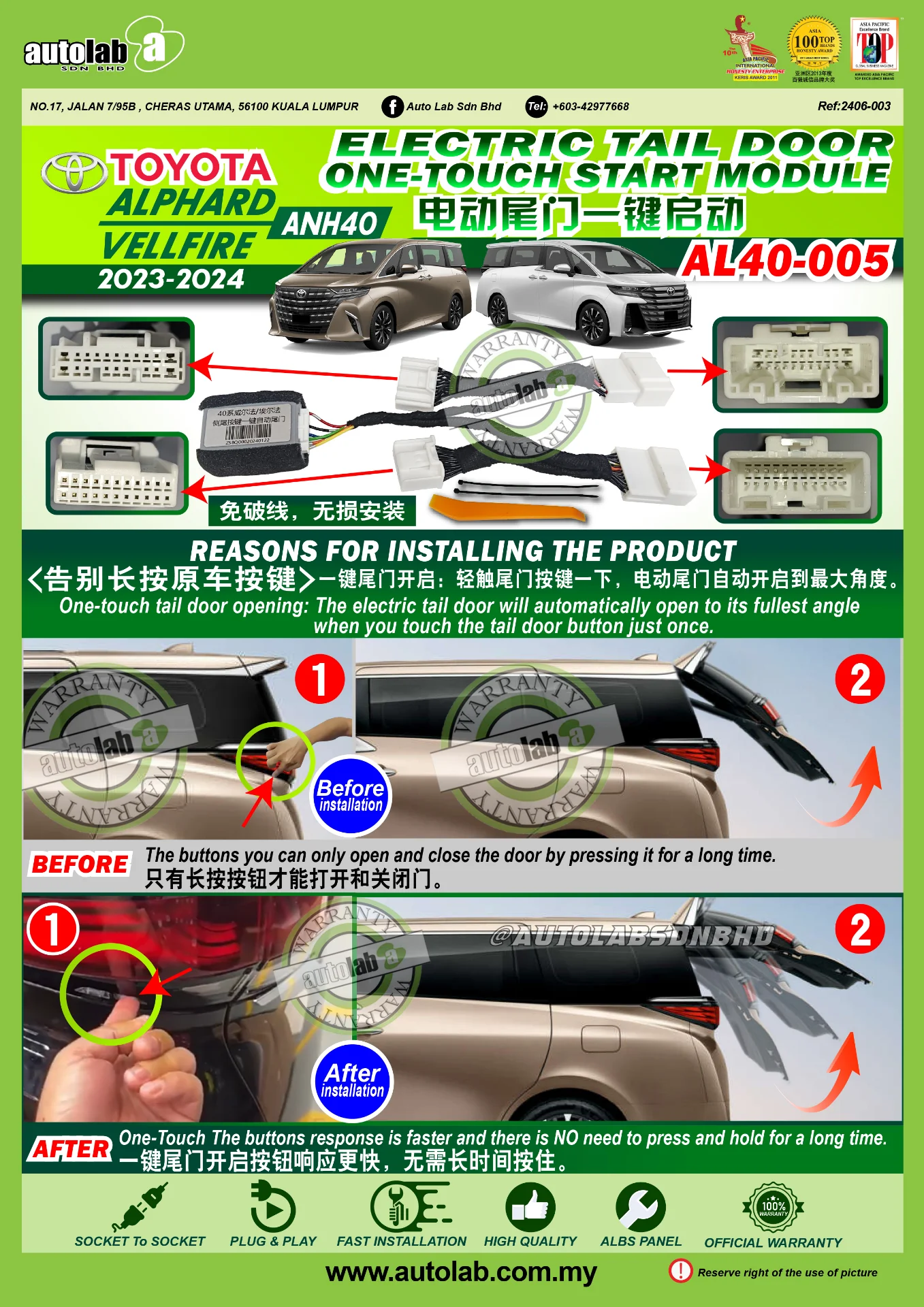 ELECTRIC TAIL DOOR ONE TOUCH START MODULE TOYOTA ALPHARD/VELLFIRE ANH40