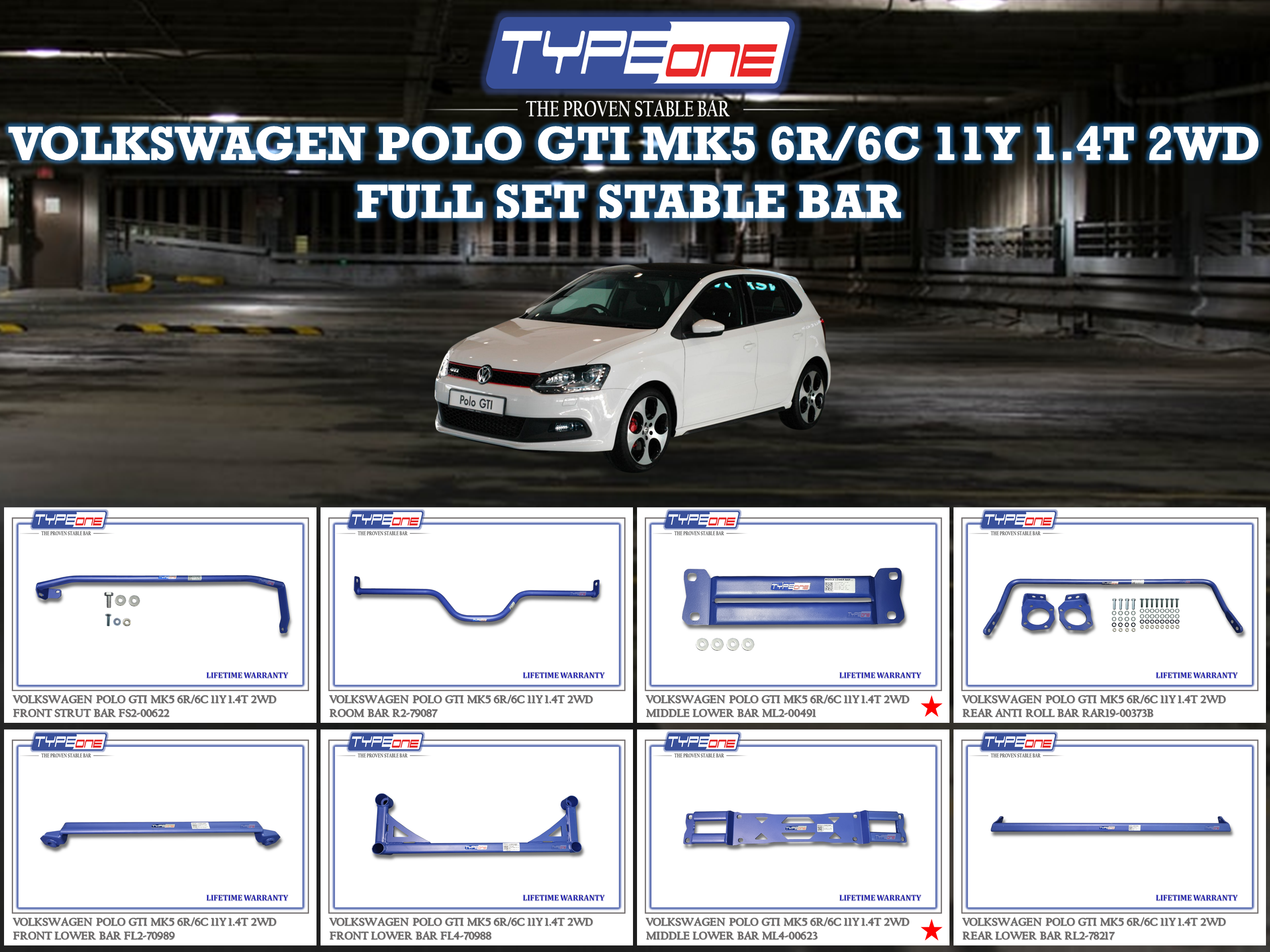 (TYPEONE) VOLKSWAGEN POLO GTI MK5 6R OR 6C 11Y 1.4T 2WD