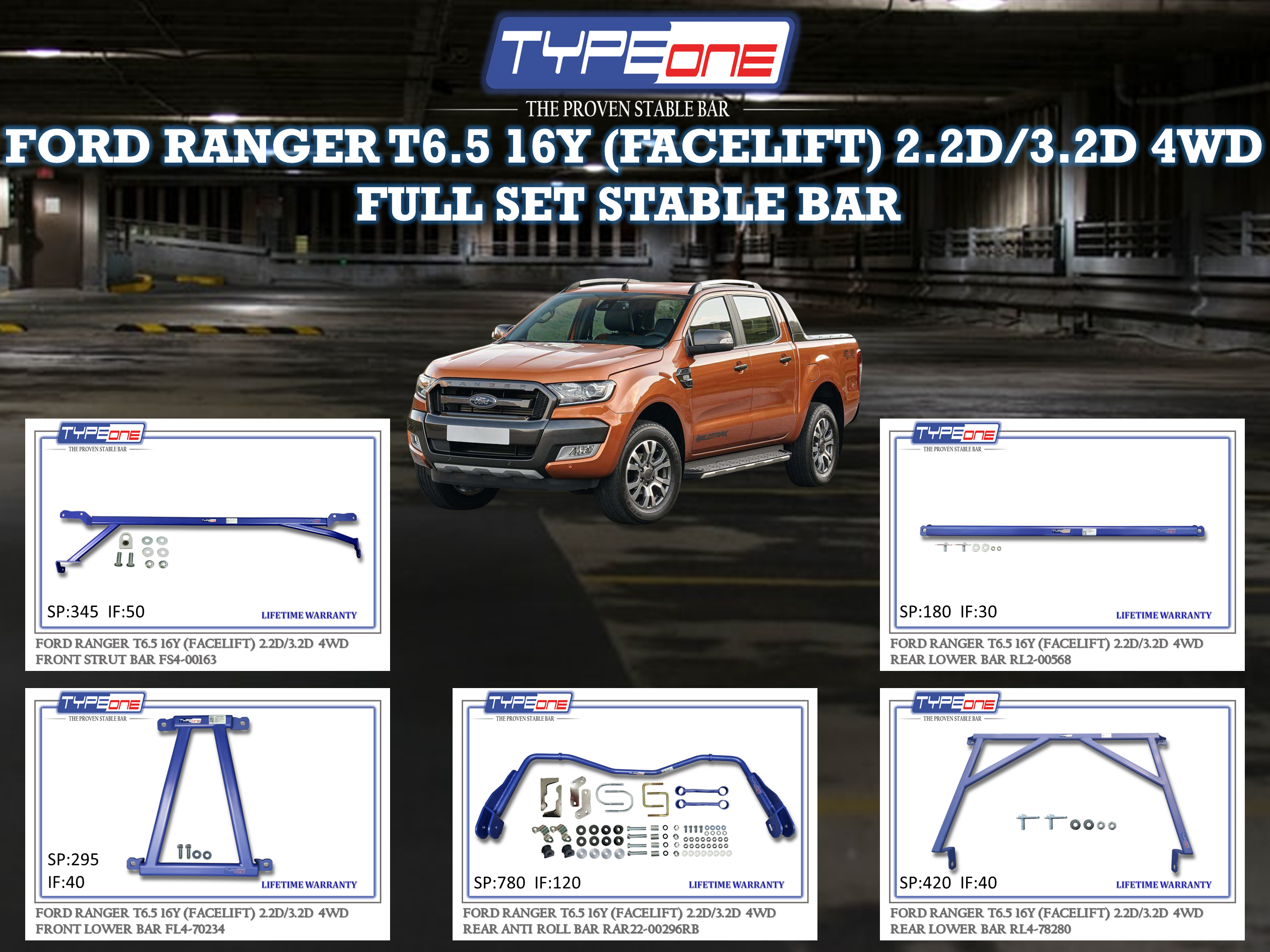 (TYPEONE) FORD RANGER T6.5 16Y (FACELIFT) 2.2D / 3.2D 4WD