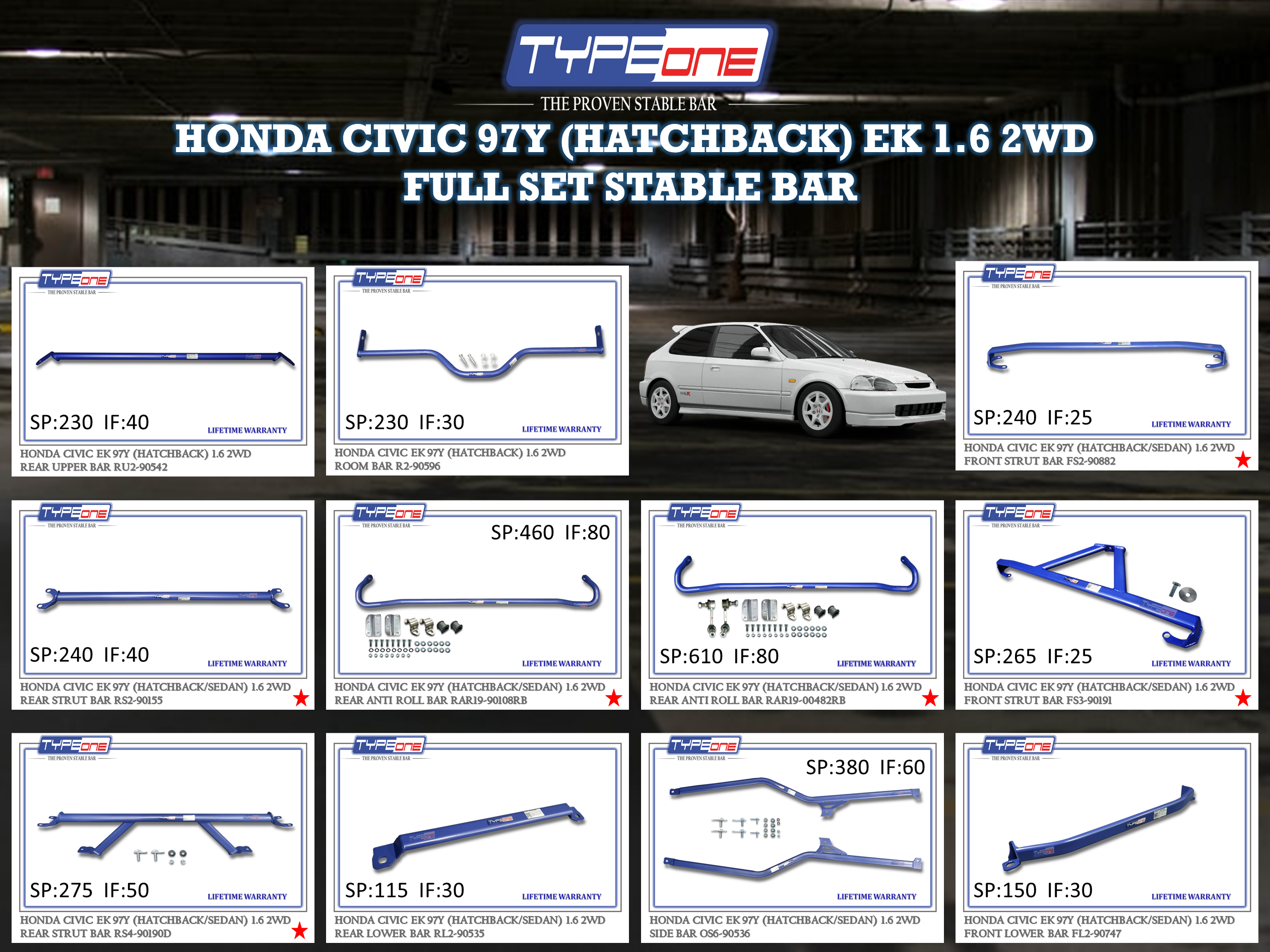 (TYPEONE) HONDA CIVIC 97Y (HATCHBACK) EK 1.6 2WD