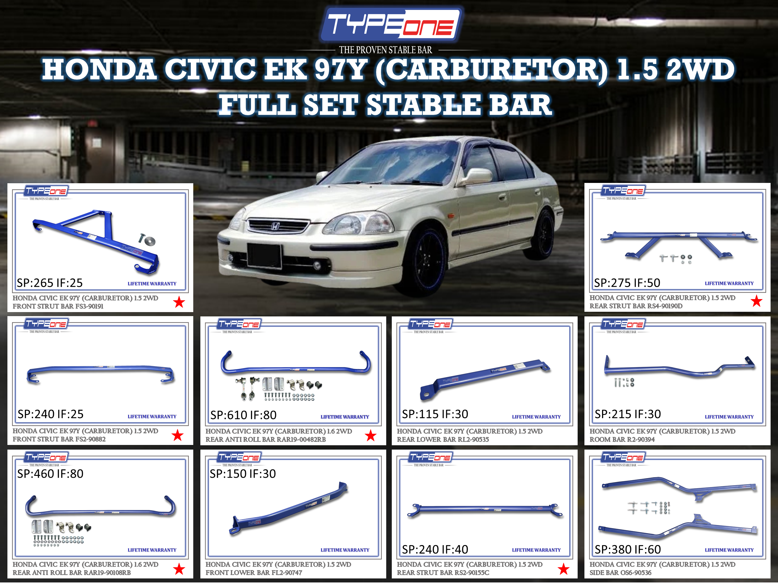 (TYPEONE) HONDA CIVIC EK 97Y (CARBURETOR) 1.5 2WD