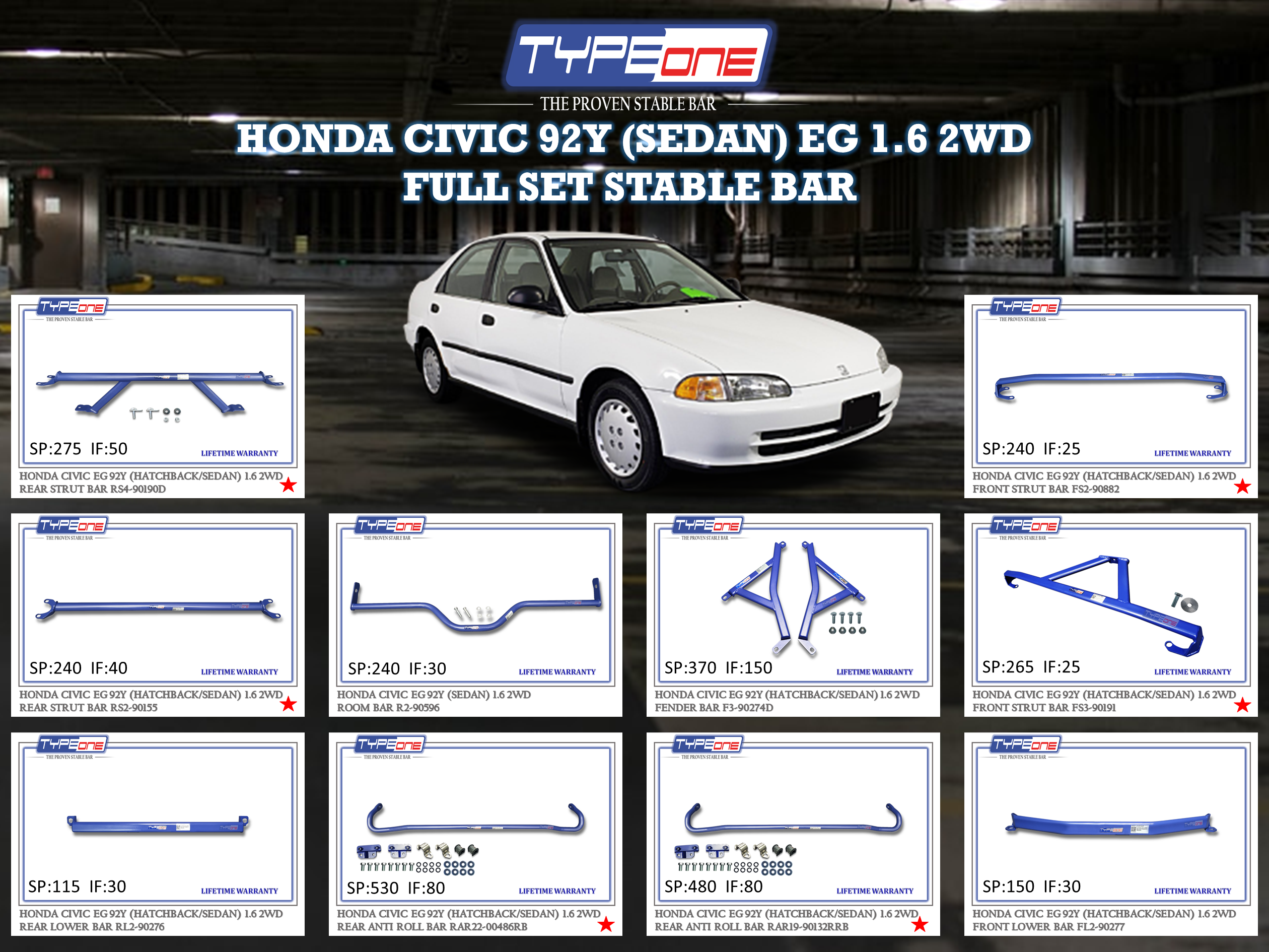 (TYPEONE) HONDA CIVIC 92Y (SEDAN) EG 1.6 2WD