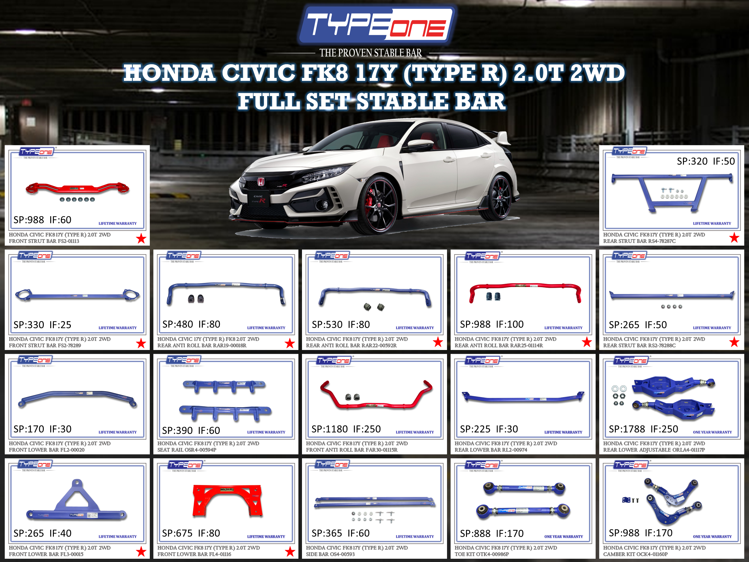 (TYPEONE) HONDA CIVIC FK8 17Y (TYPE R) 2.0T 2WD