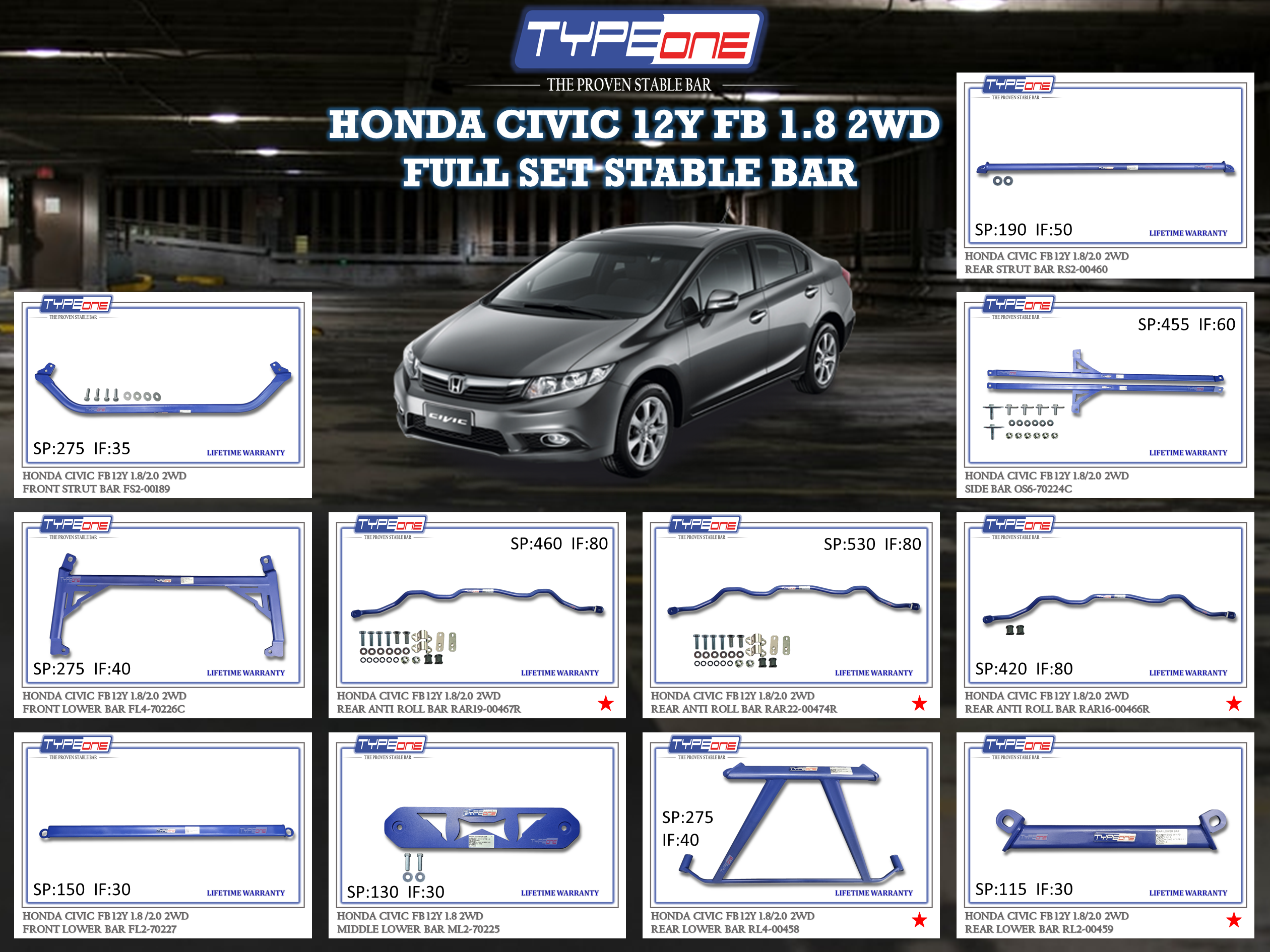 (TYPEONE) HONDA CIVIC 12Y FB 1.8 OR 2.0 2WD