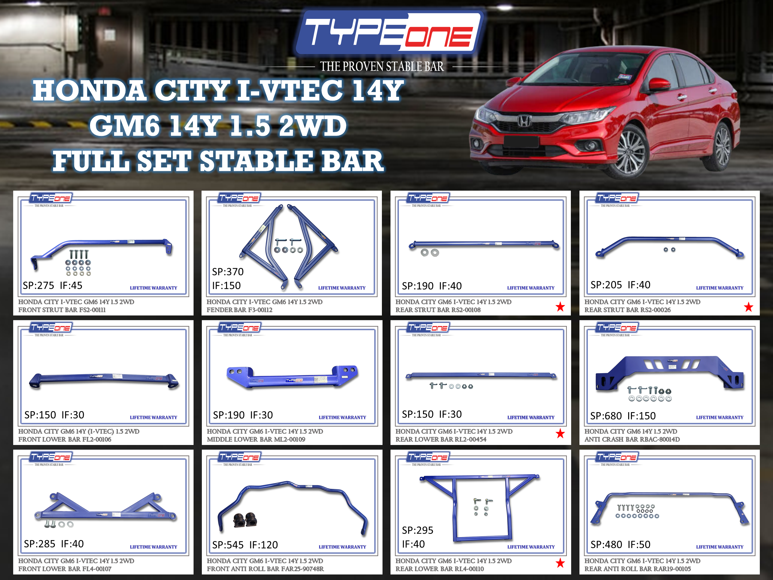 (TYPEONE) HONDA CITY I-VTEC 14Y GM6 14Y 1.5 2WD