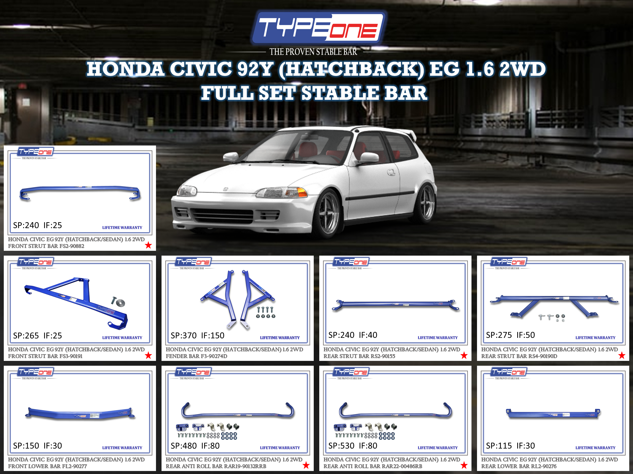 (TYPEONE) HONDA CIVIC 92Y (HATCHBACK) EG 1.6 2WD