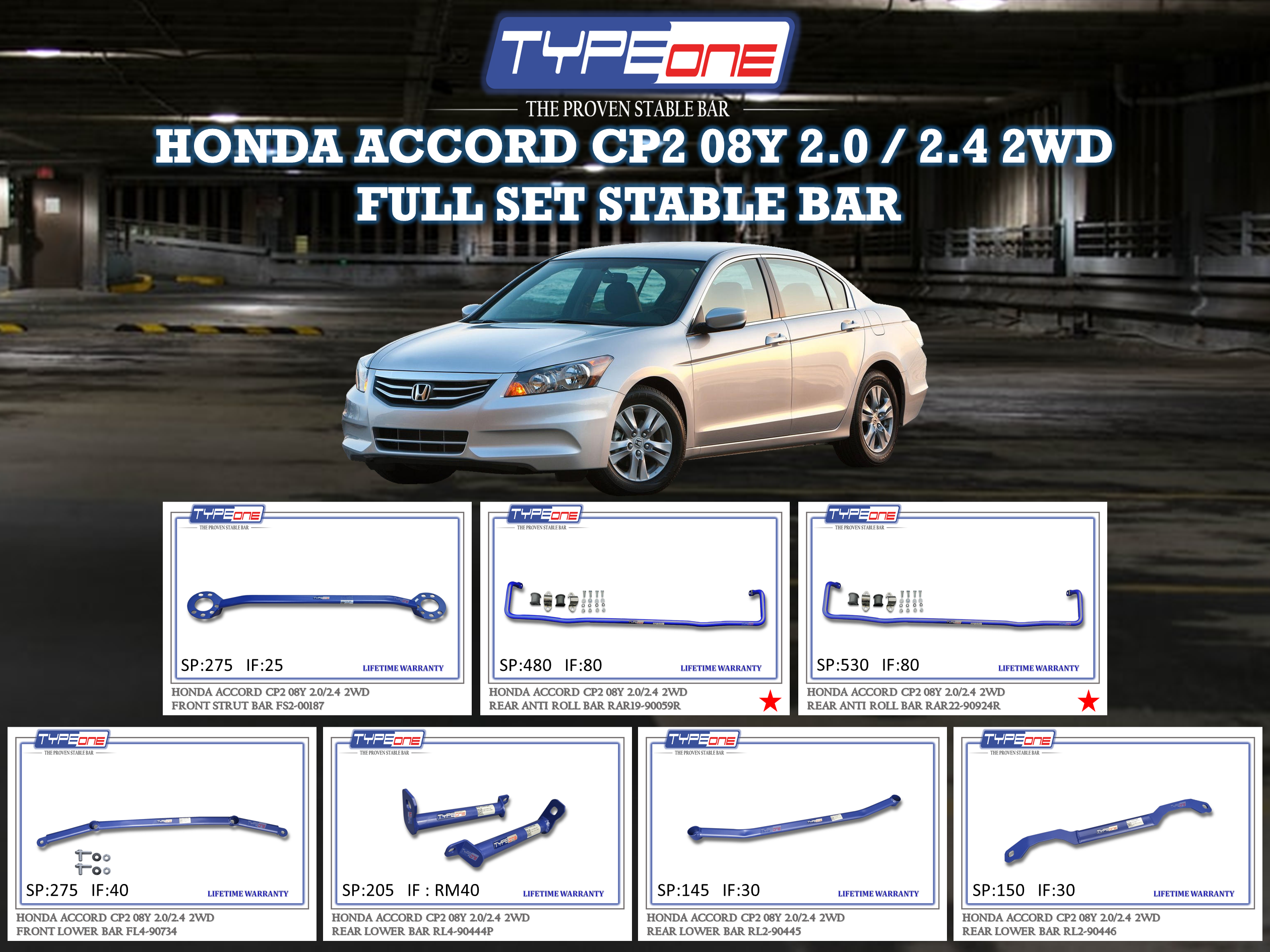 (TYPEONE) HONDA ACCORD CP2 08Y 2.0 OR 2.4 2WD