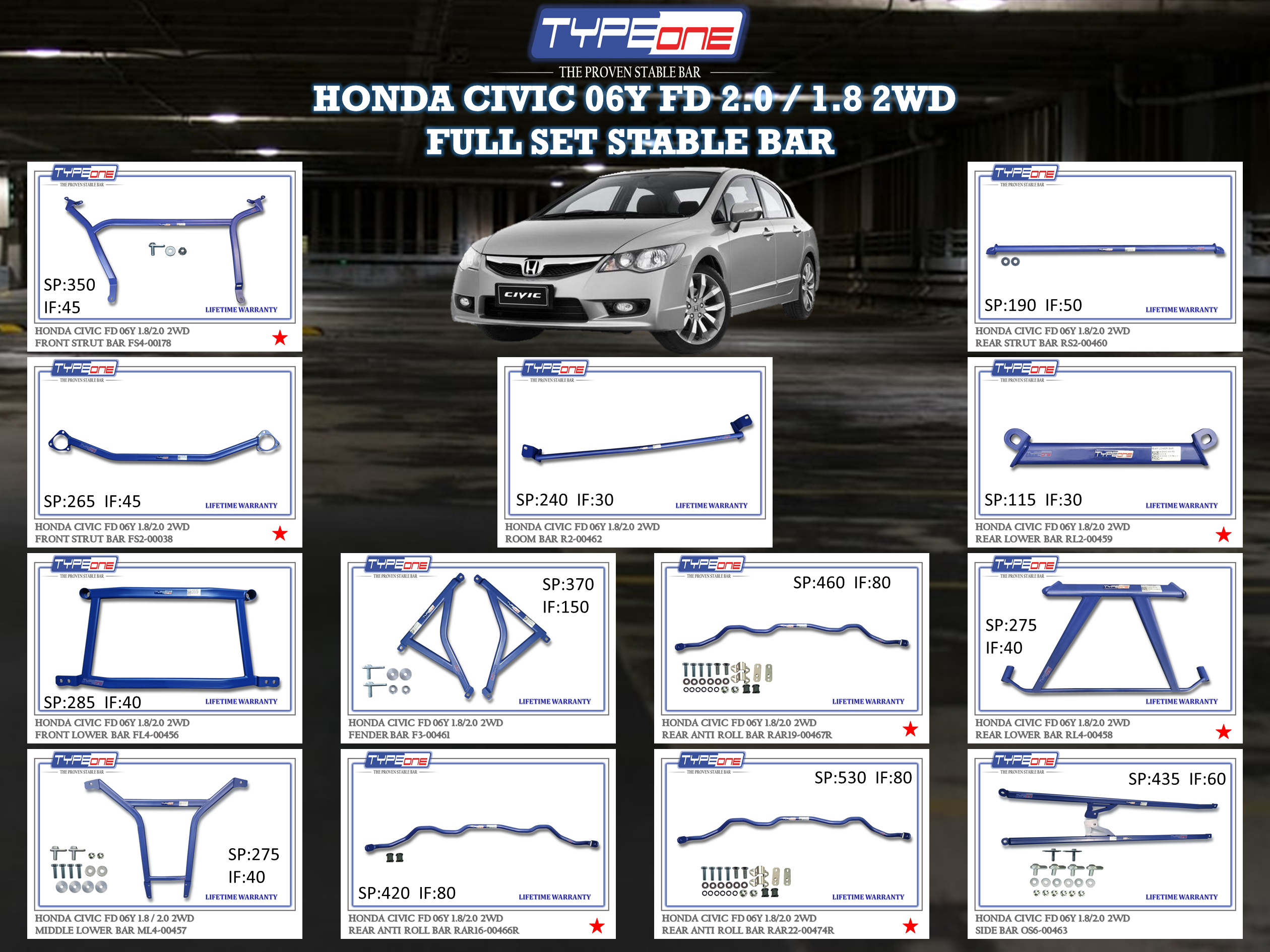 (TYPEONE) HONDA CIVIC 06Y FD 1.8 OR 2.0 2WD