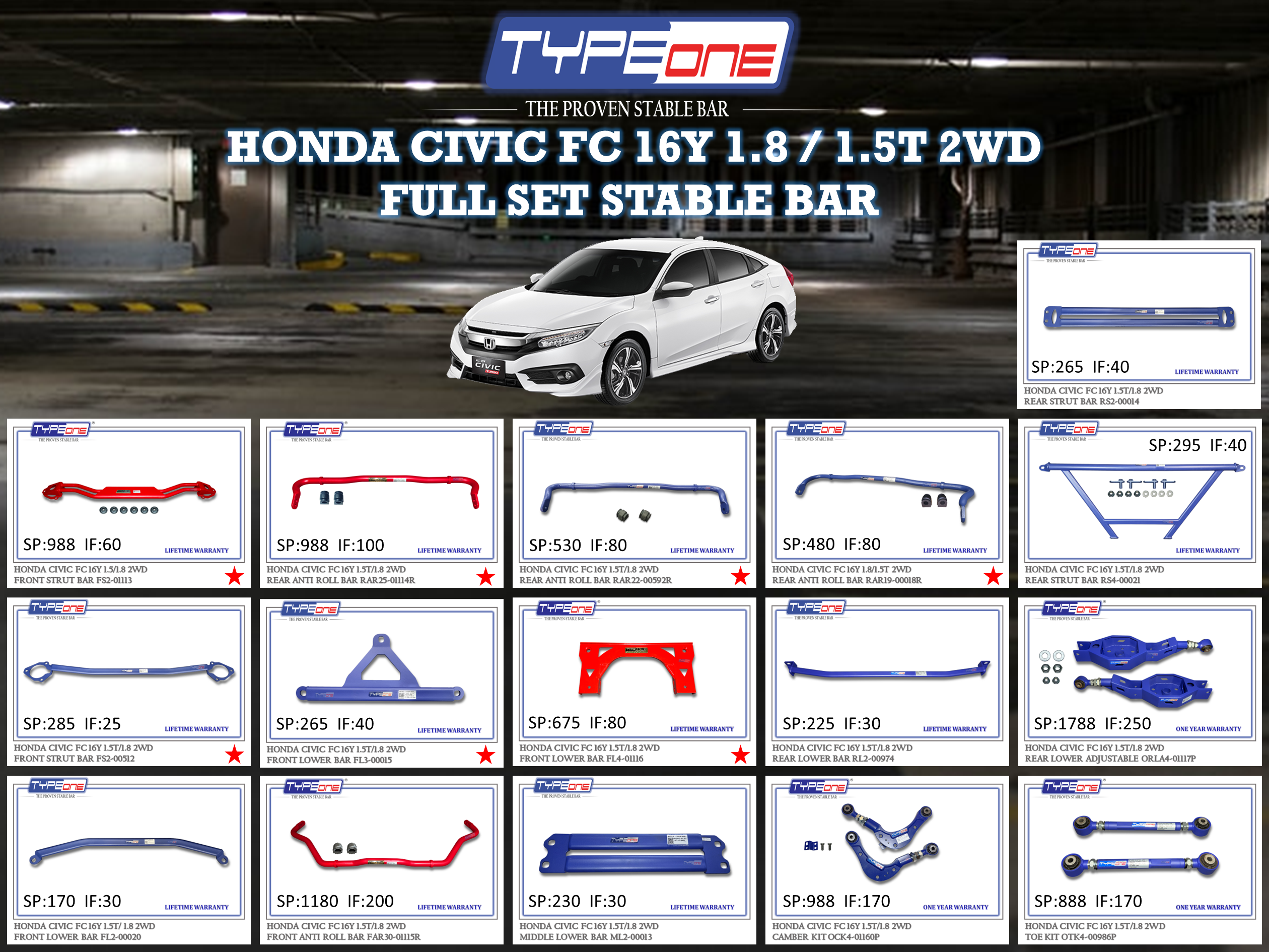 (TYPEONE) HONDA CIVIC FC 16Y 1.8 OR 1.5T 2WD