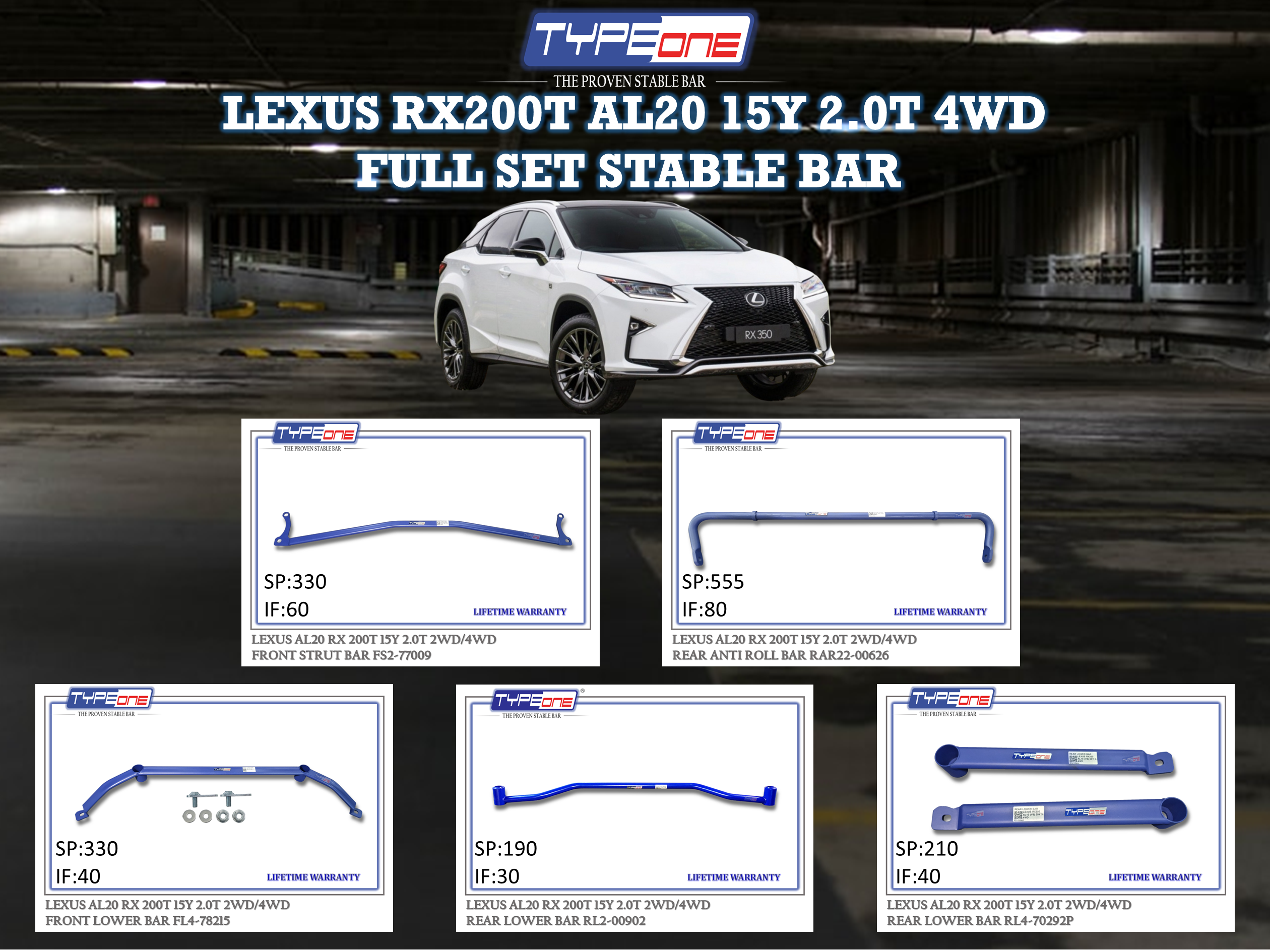 (TYPEONE) LEXUS AL20 RX200T 15Y 2.0T 4WD