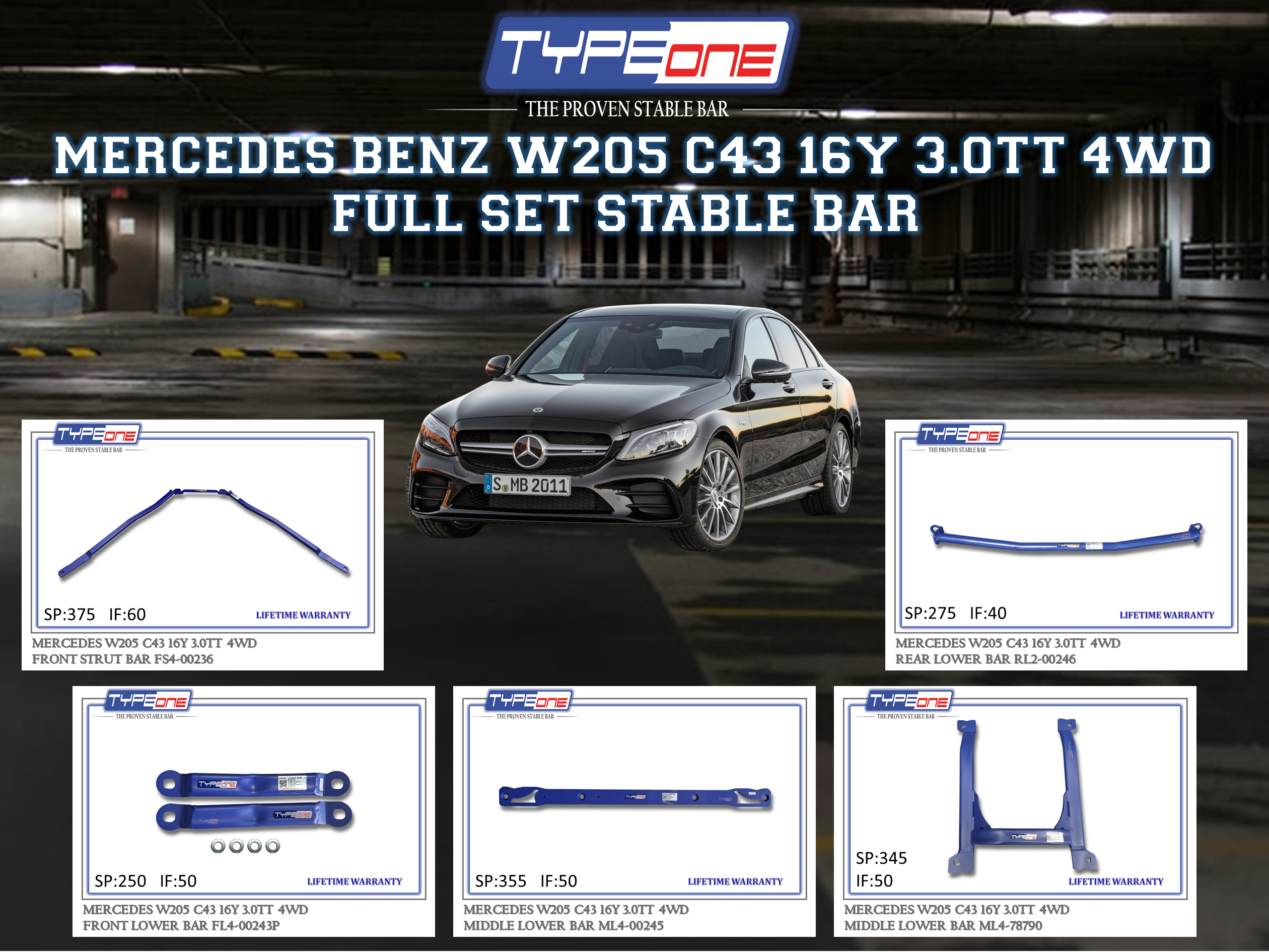 (TYPEONE) MERCEDES BENZ W205 C43 16Y 3.0TT 4WD
