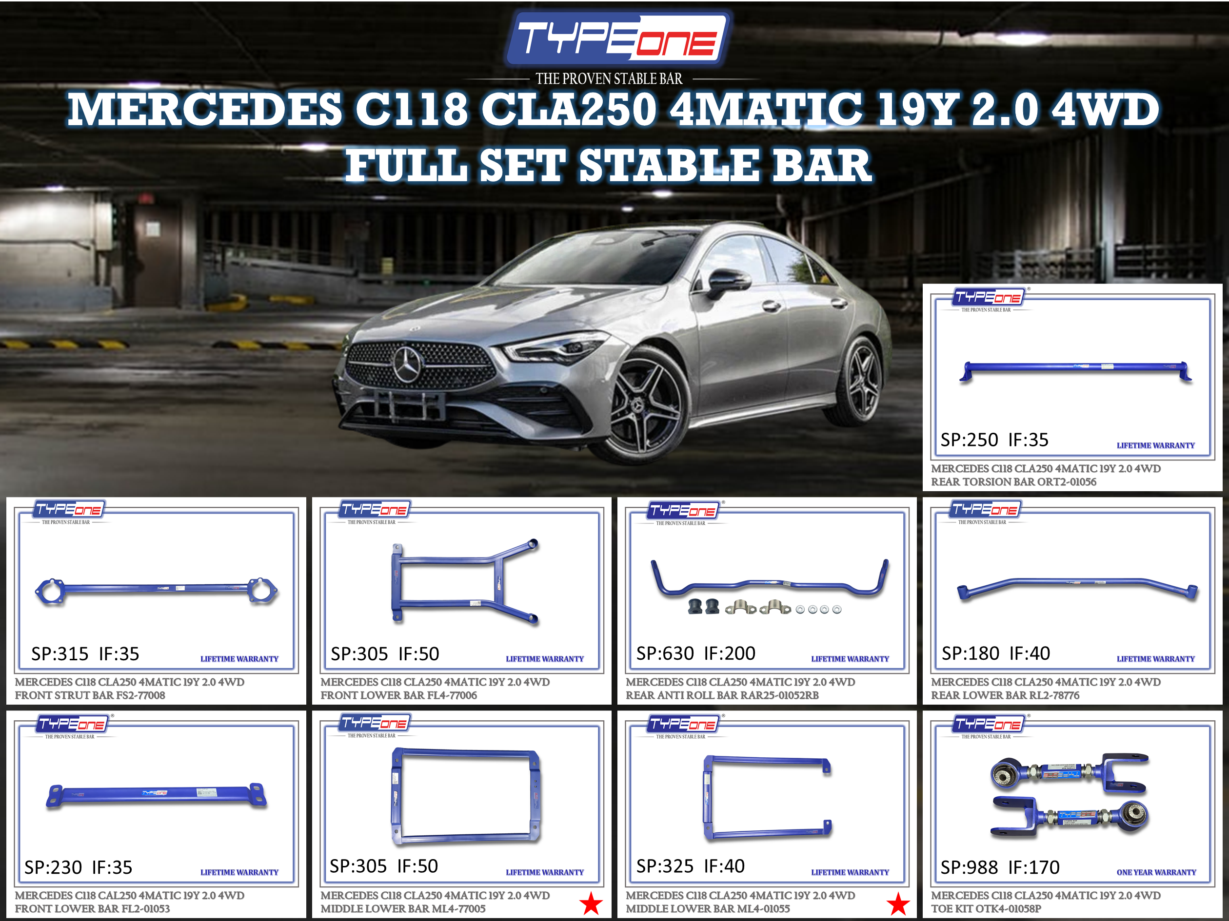 (TYPEONE) MERCEDES C118 CLA250 4MATIC 19Y 2.0 4WD