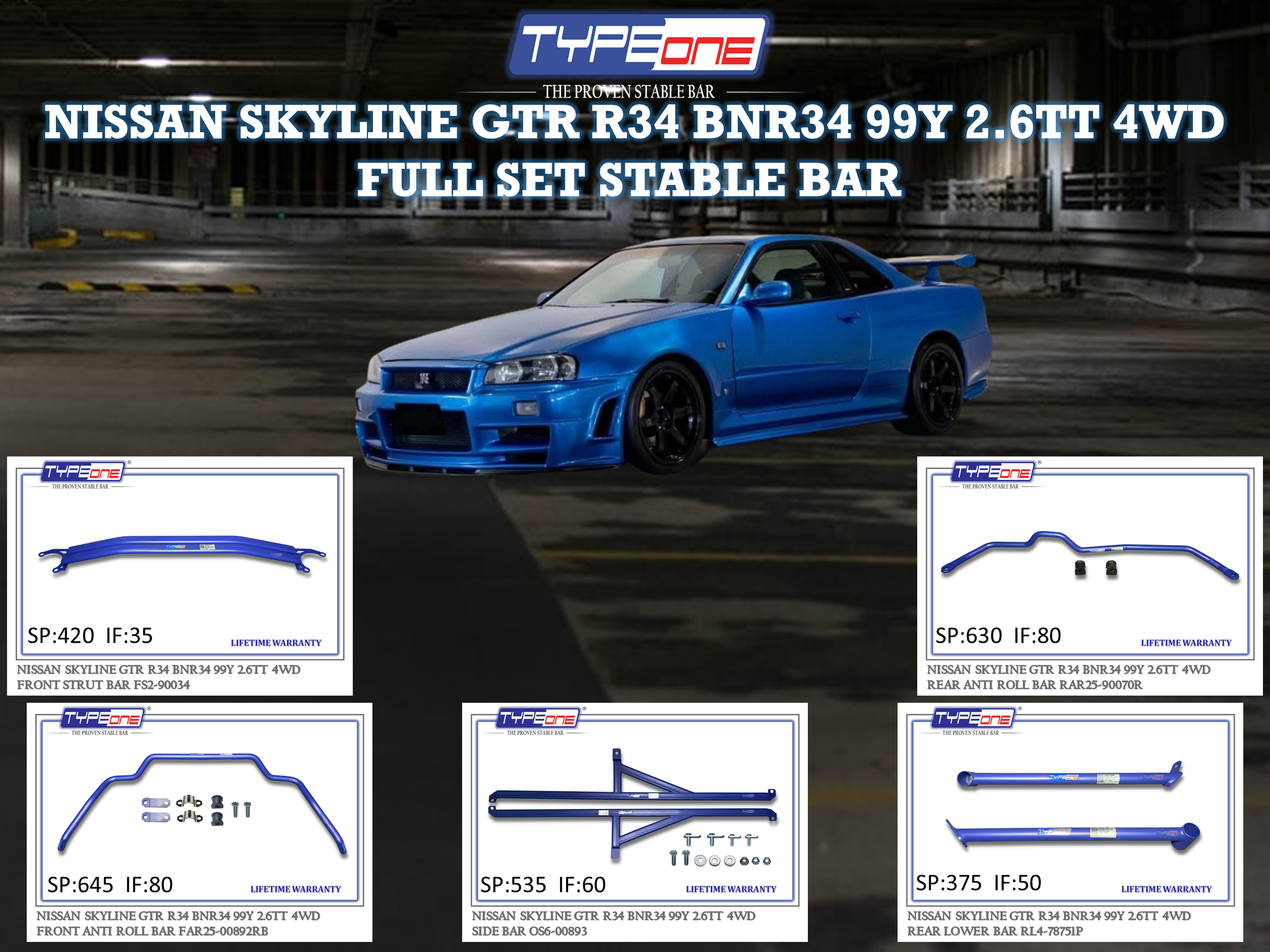 (TYPEONE) NISSAN SKYLINE GTR R34 BNR34 99Y 2.6TT 4WD