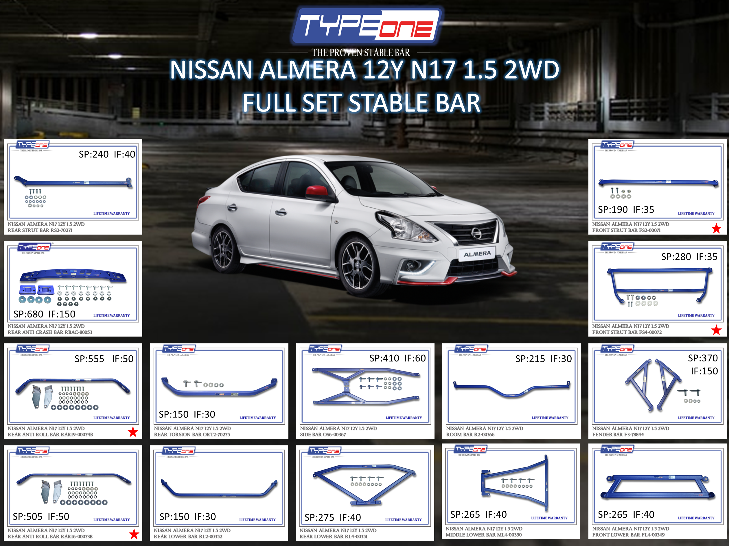 (TYPEONE) NISSAN ALMERA 12Y N17 1.5 2WD