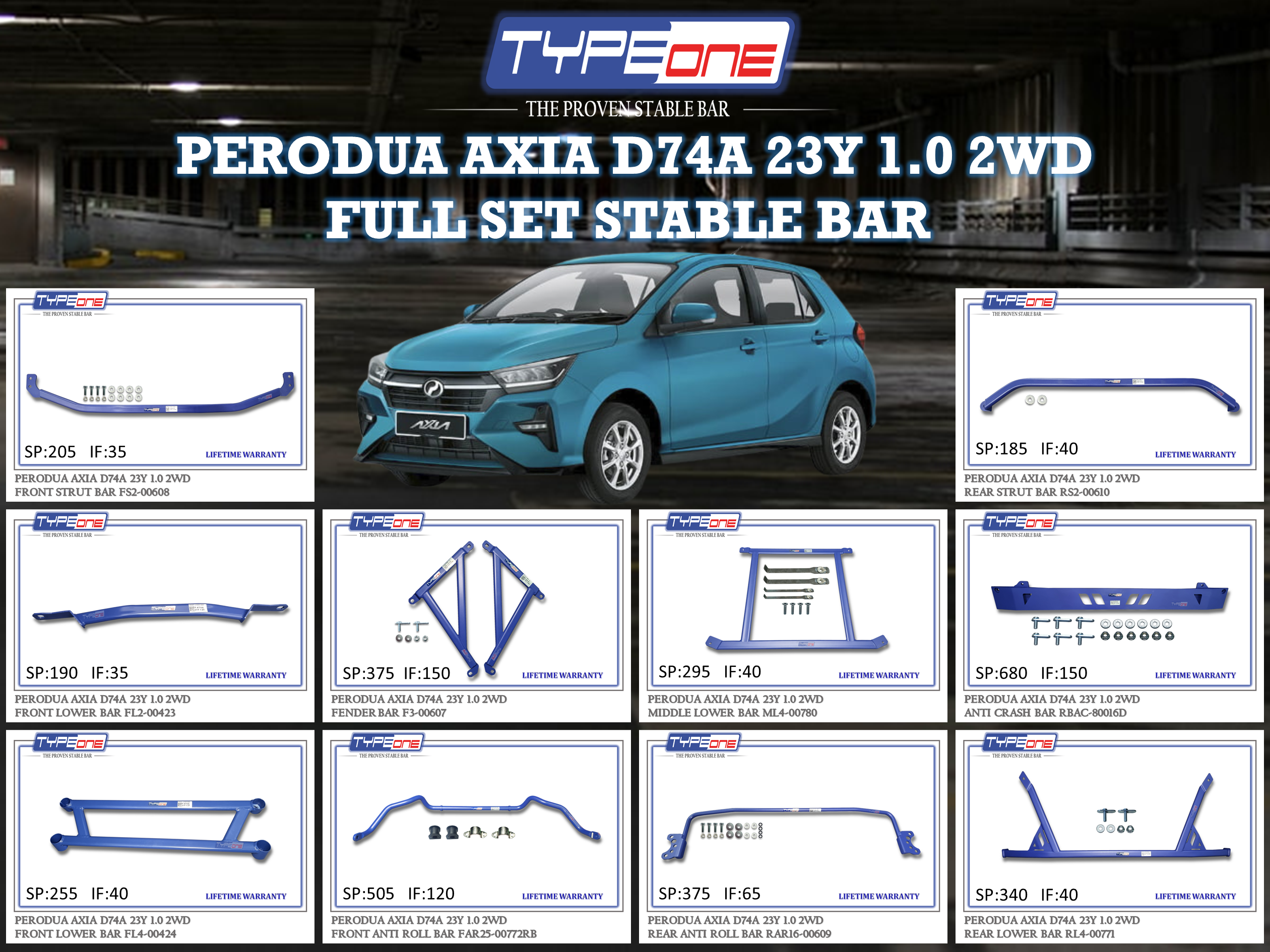 (TYPEONE) PERODUA AXIA 23Y D74A 1.0 2WD