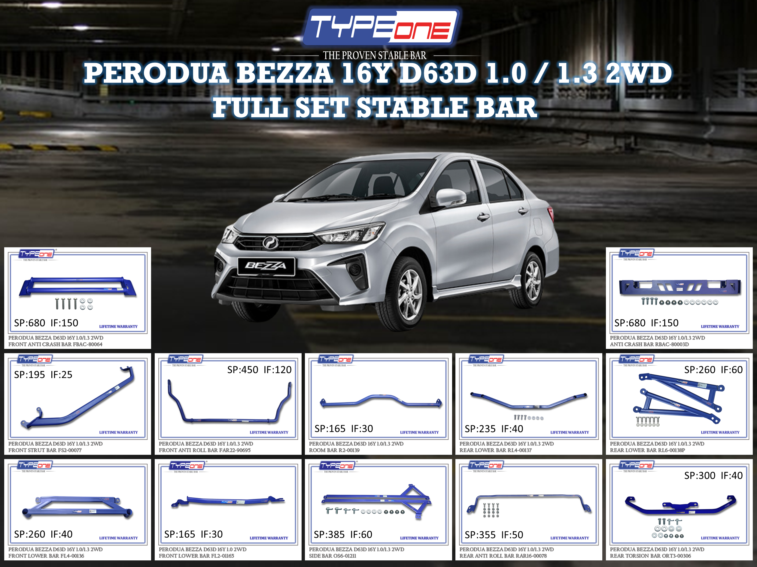(TYPEONE) PERODUA BEZZA 16Y D63D 1.0 OR 1.3 2WD