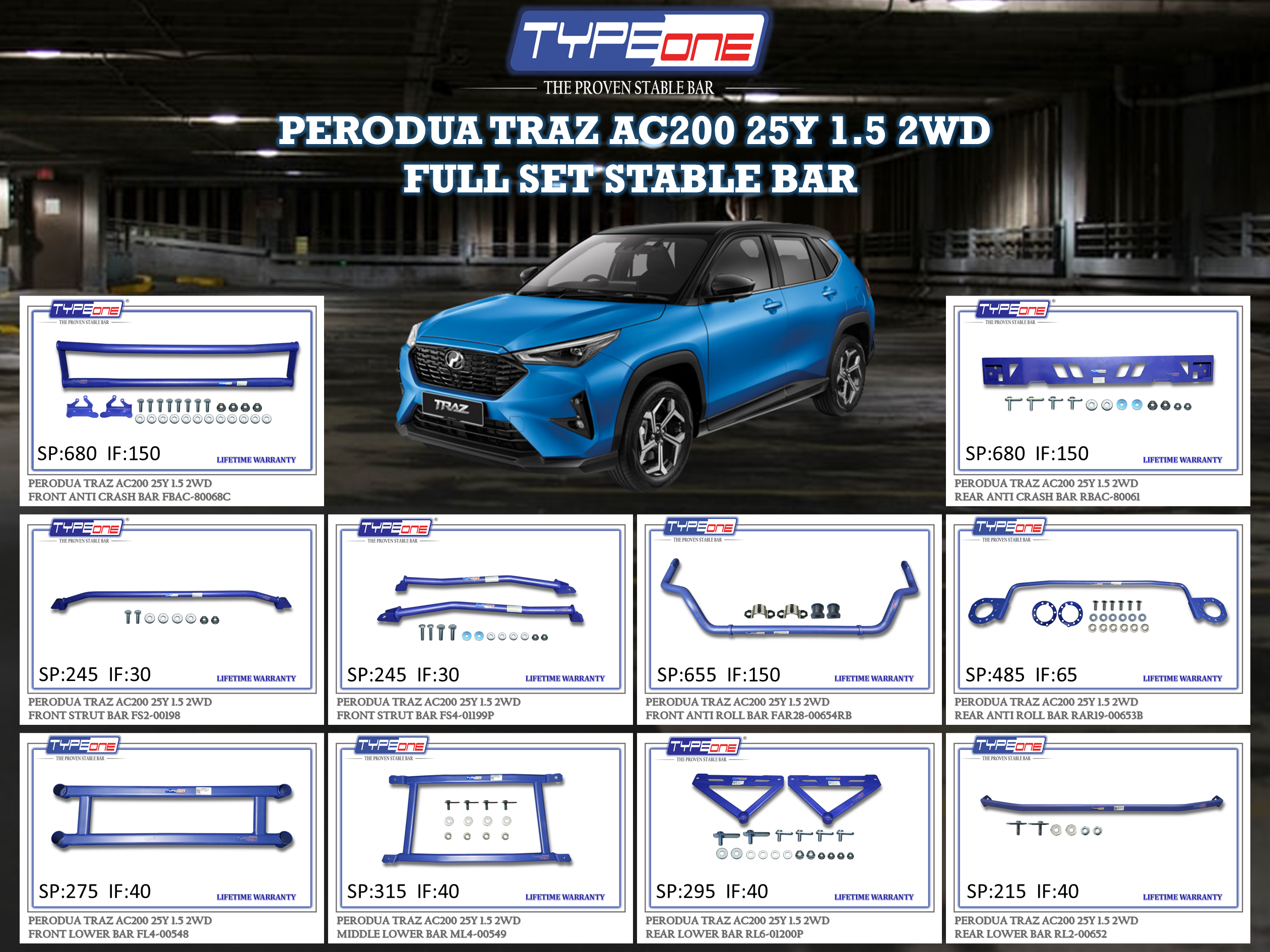 (TYPEONE) PERODUA TRAZ AC200 25Y 1.5 2WD