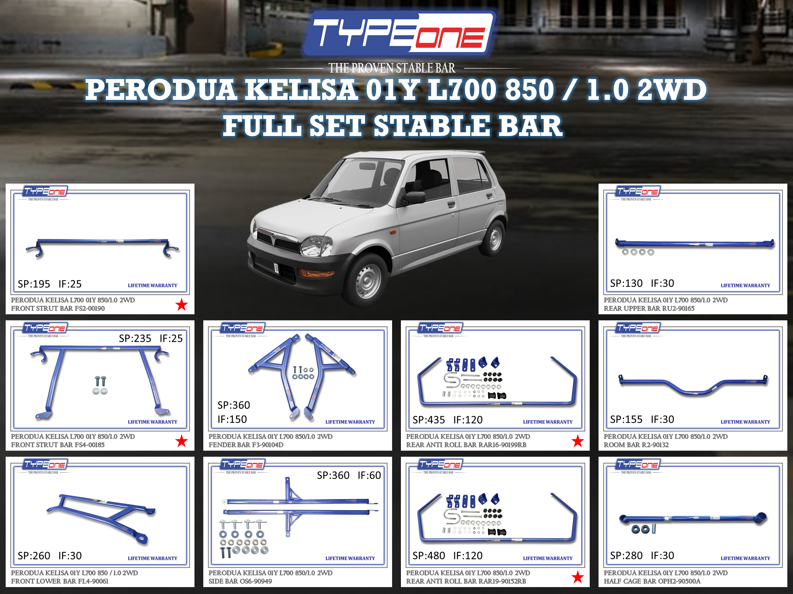 (TYPEONE) PERODUA KELISA 01Y L700 850 OR 1.0 2WD