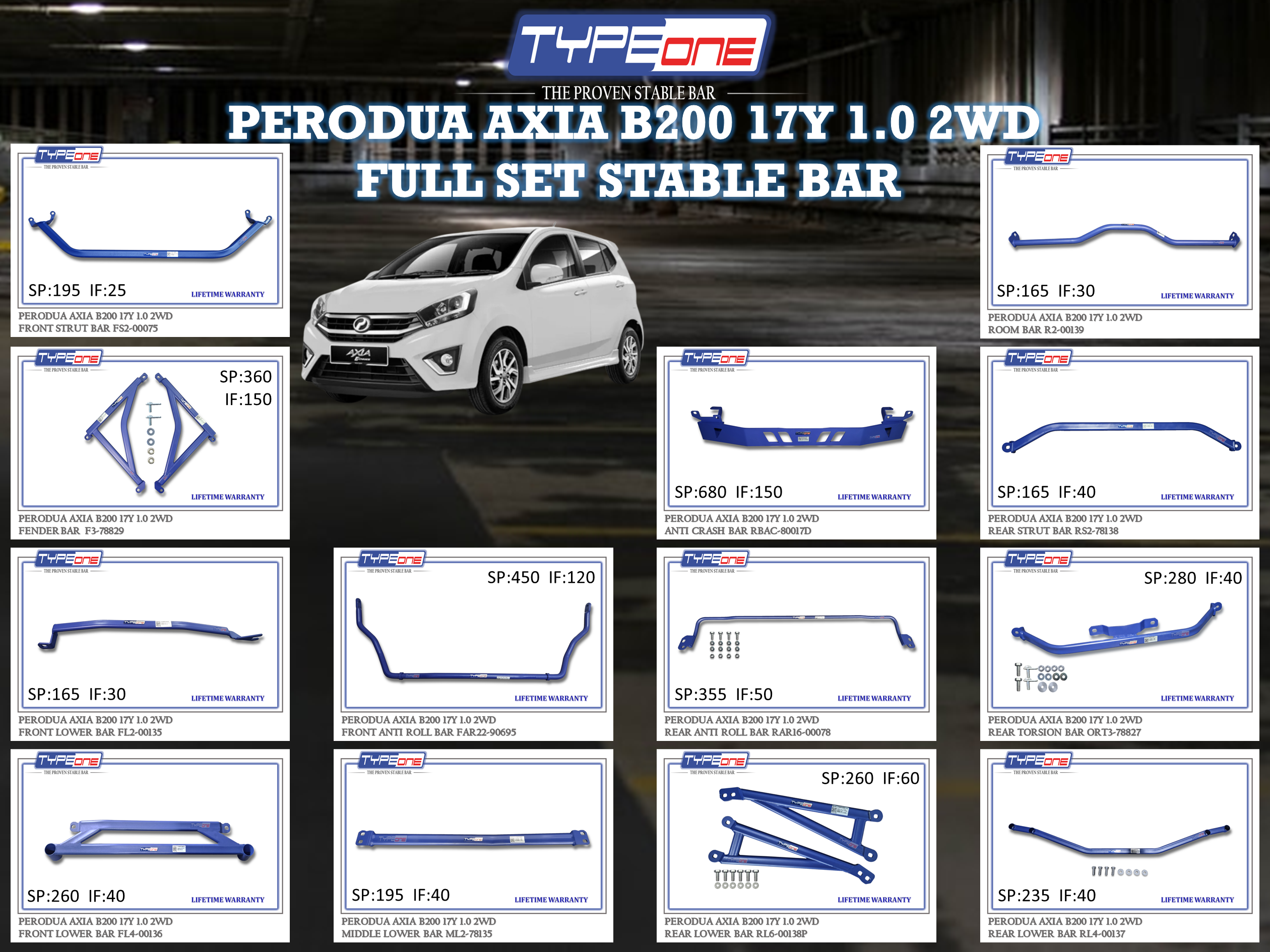 (TYPEONE) PERODUA AXIA B200 17Y 1.0 2WD
