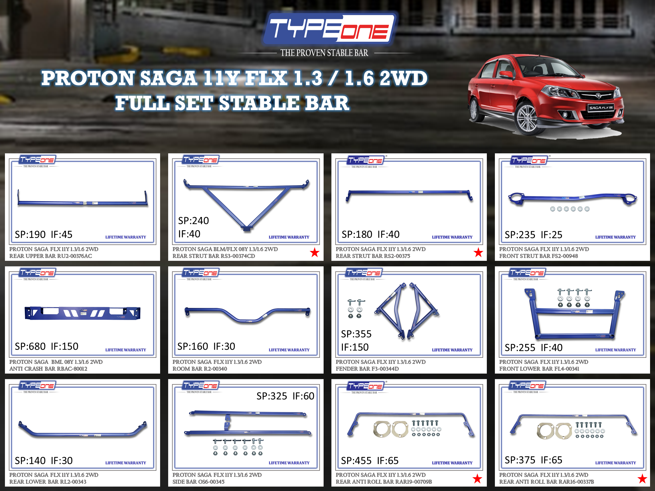 (TYPEONE) PROTON SAGA 11Y FLX 1.3 - 1.6 2WD