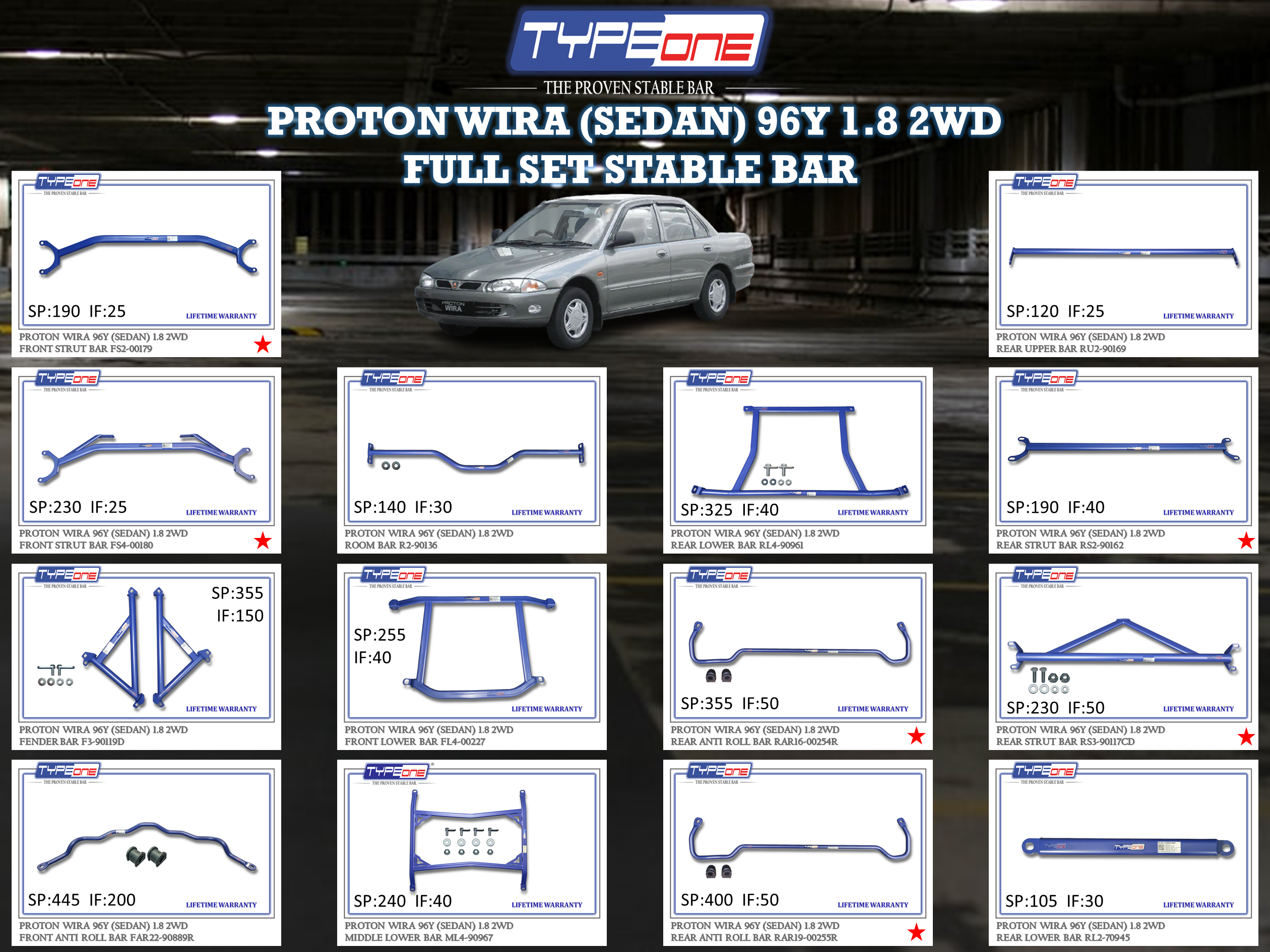 (TYPEONE) PROTON WIRA (SEDAN) 96Y 1.8 2WD