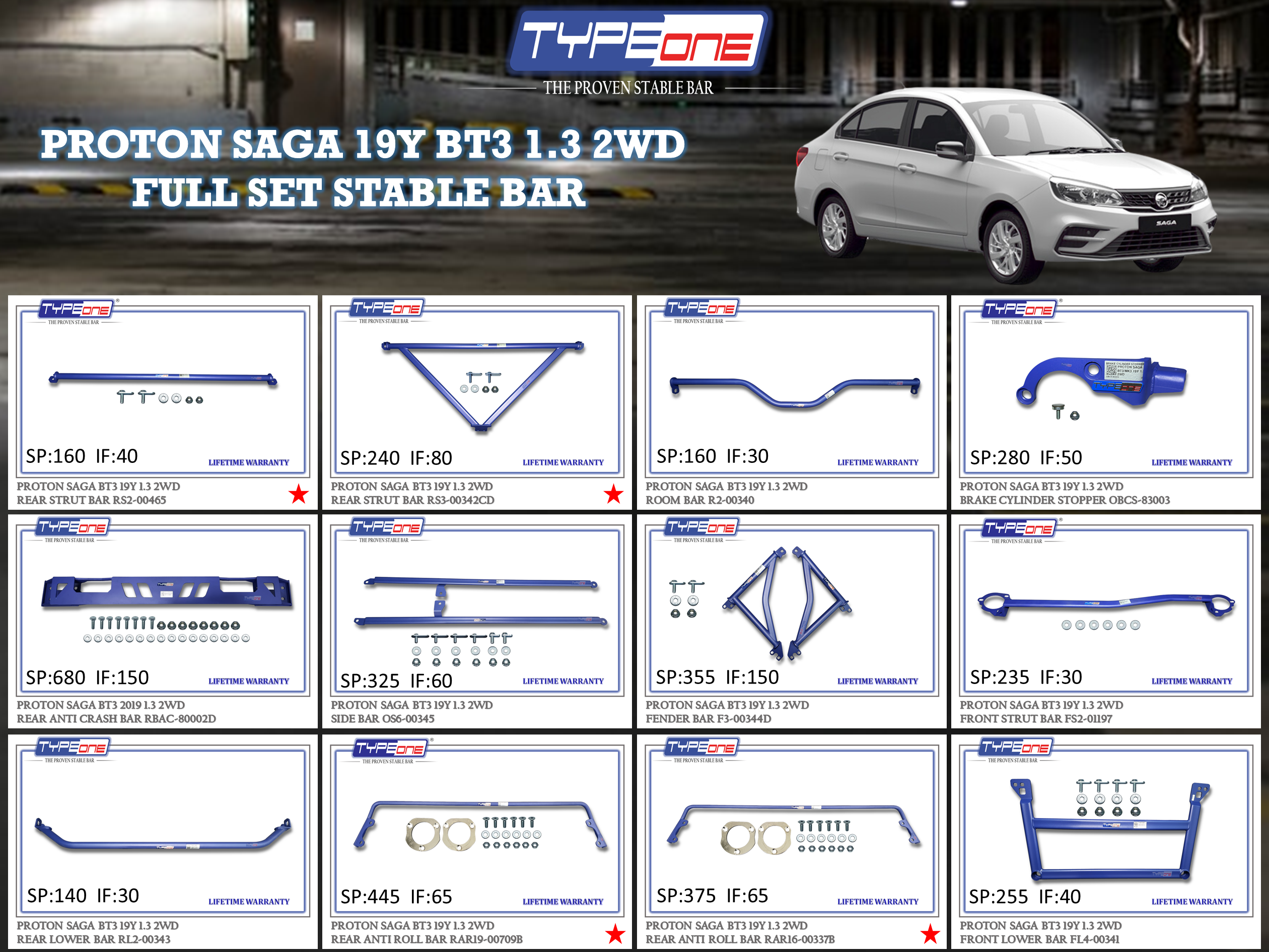 (TYPEONE) PROTON SAGA 19Y BT3 1.3 2WD