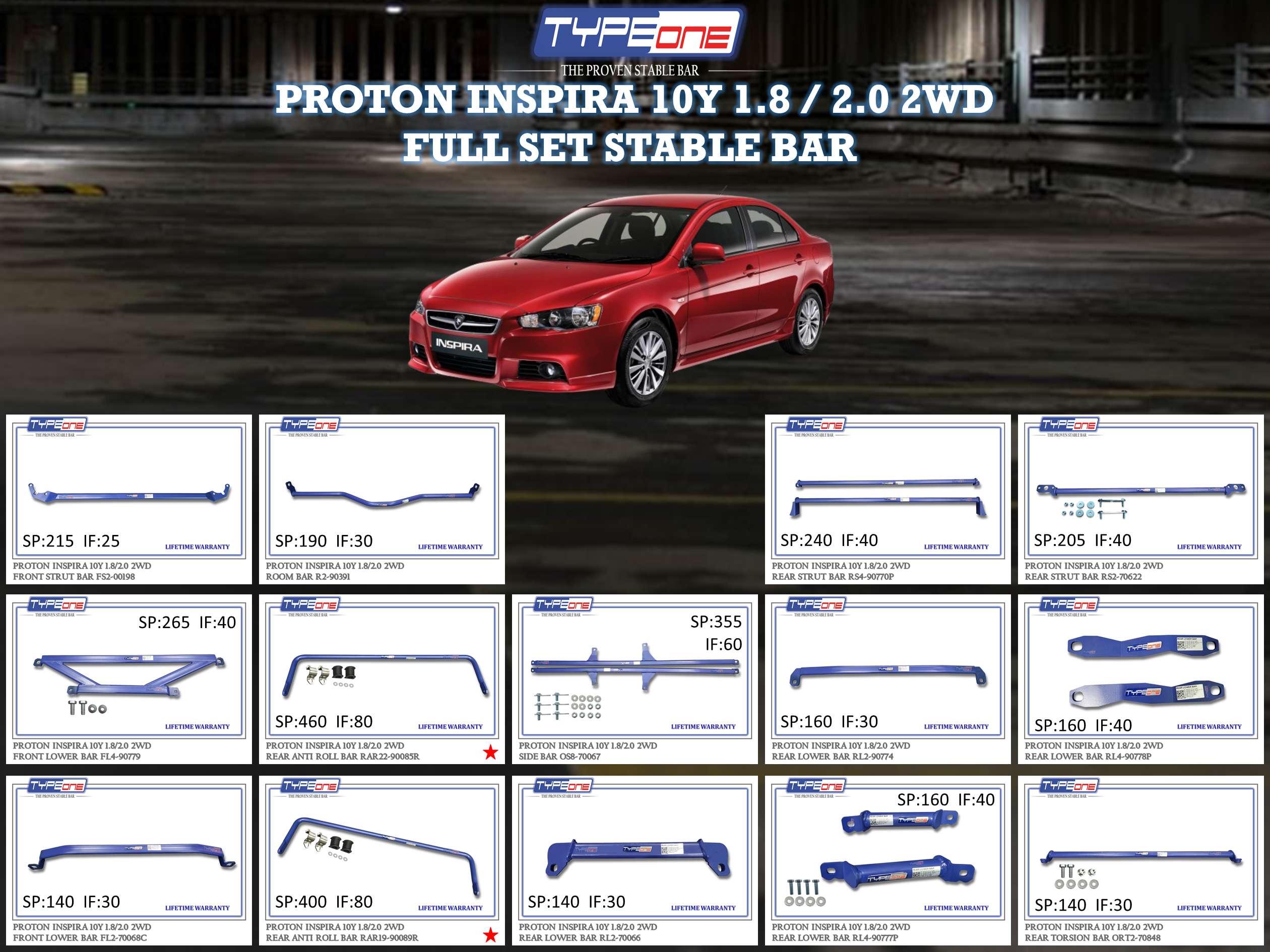 (TYPEONE) PROTON INSPIRA 10Y 1.8 OR 2.0 2WD