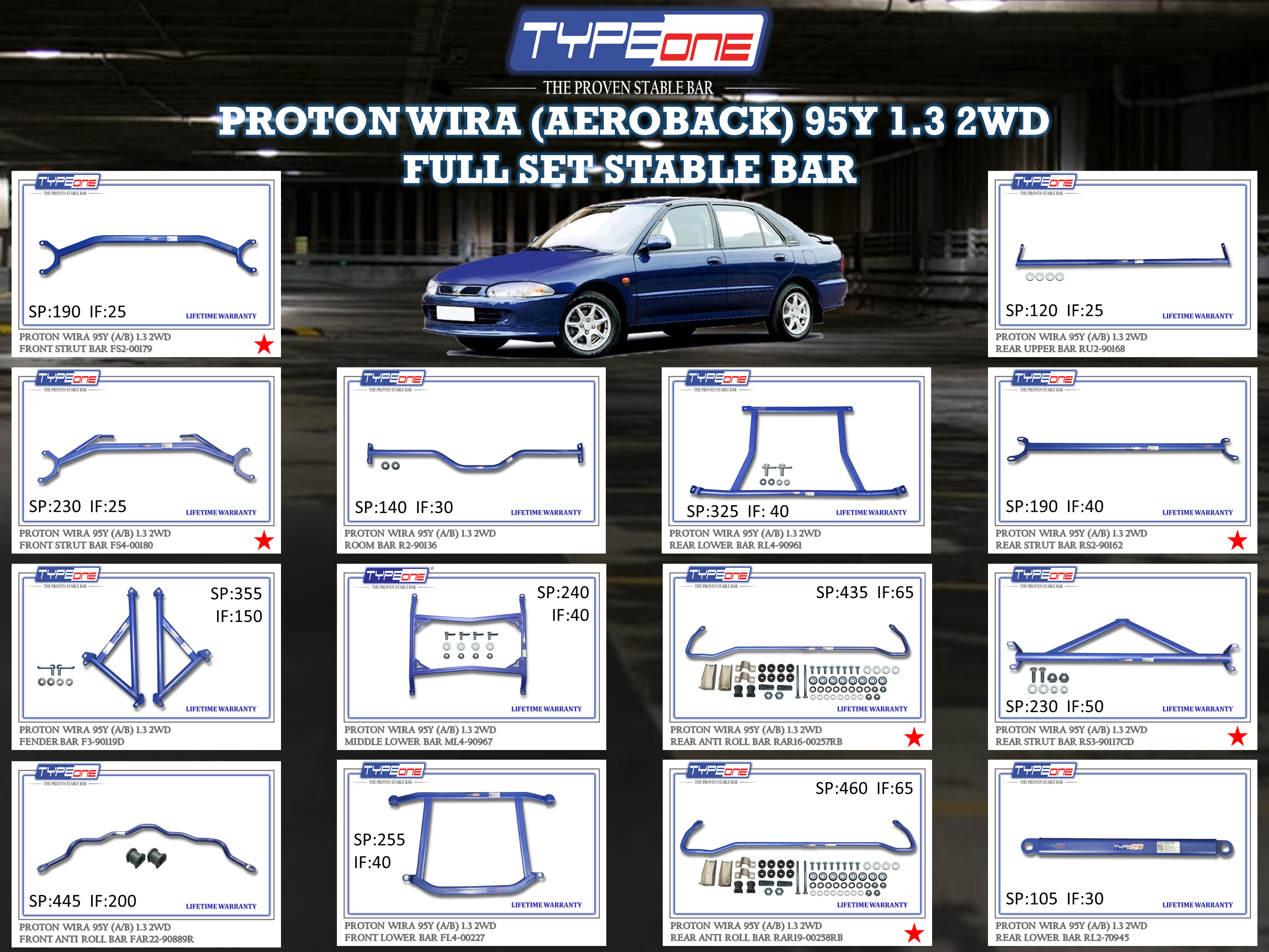 (TYPEONE) PROTON WIRA (AEROBACK) 95Y 1.3 2WD