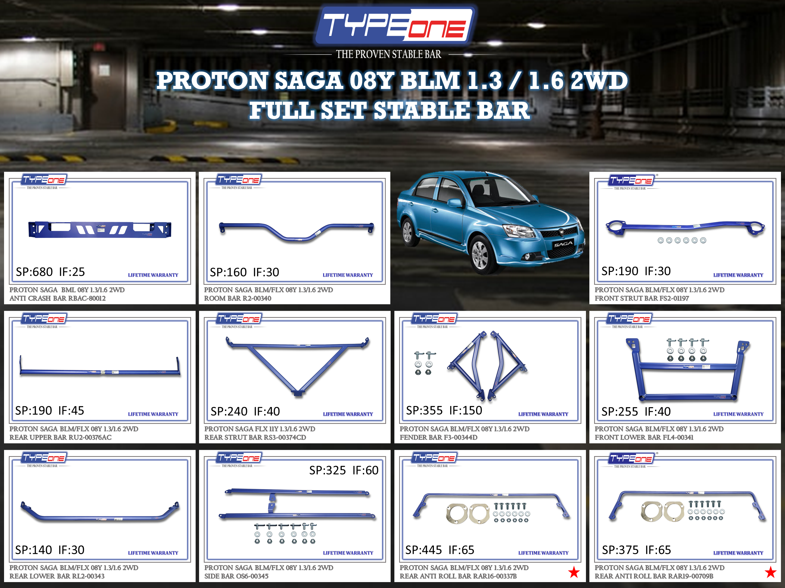 (TYPEONE) PROTON SAGA 08Y BLM 1.3 - 1.6 2WD
