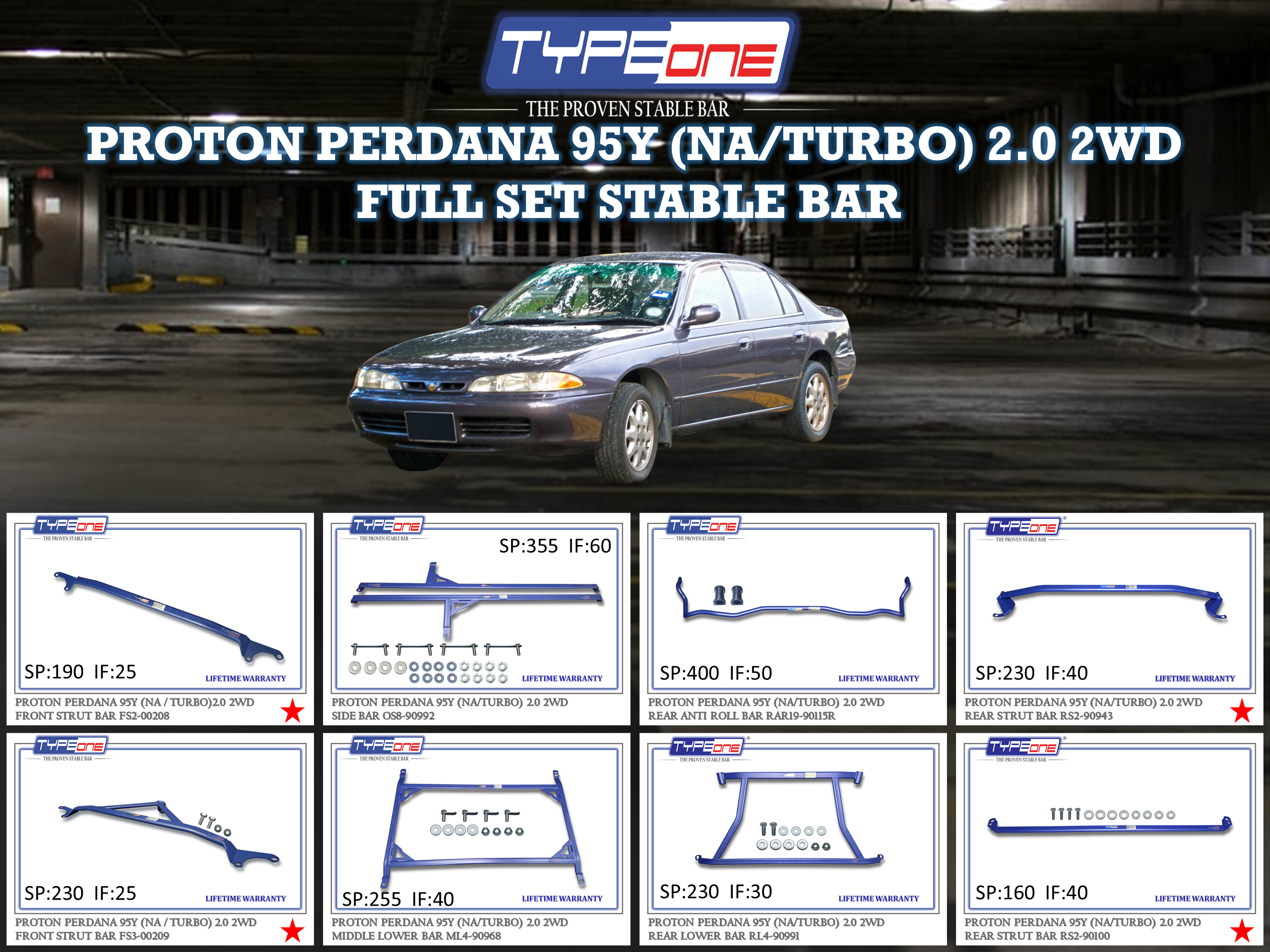(TYPEONE) PROTON PERDANA 95Y (NA OR TURBO) 2.0 2WD