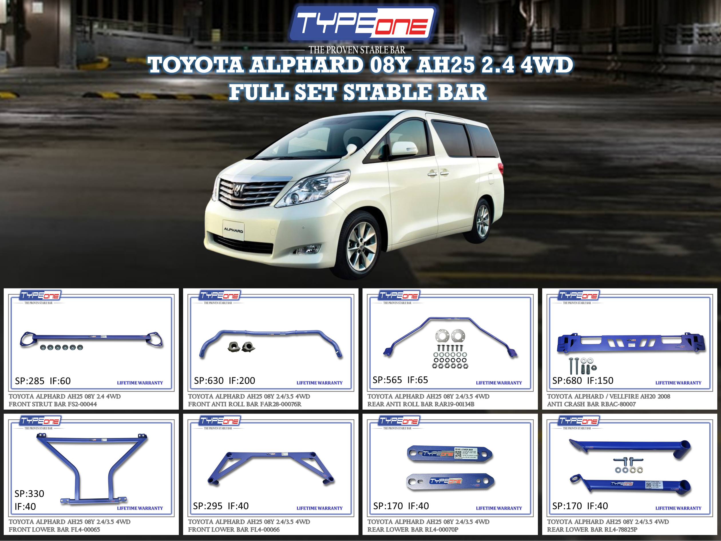 (TYPEONE) TOYOTA ALPHARD 08Y AH20 2.4 OR 3.5 4WD