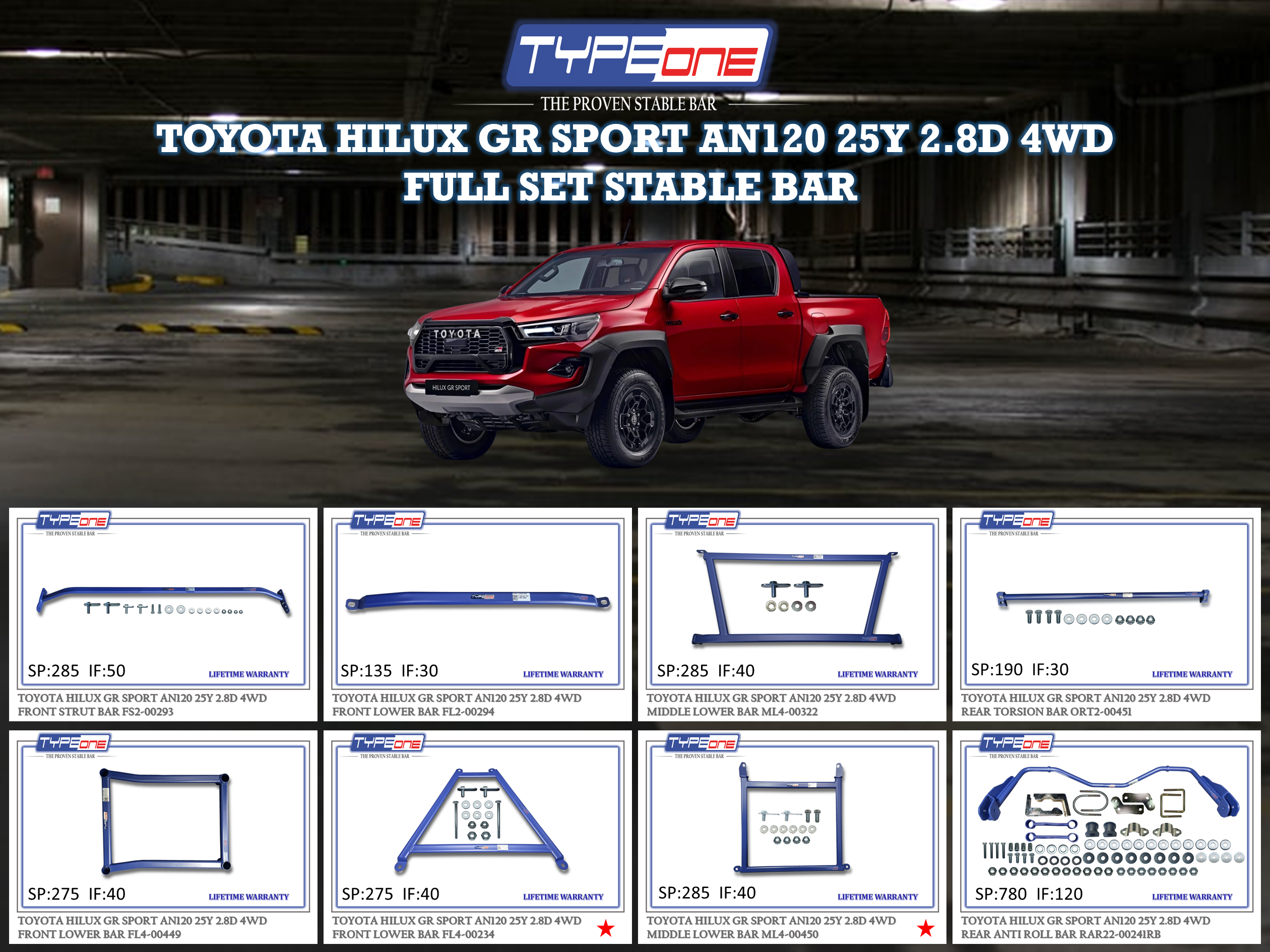 (TYPEONE) TOYOTA HILUX GR SPORT AN120 25Y 2.8D 4WD
