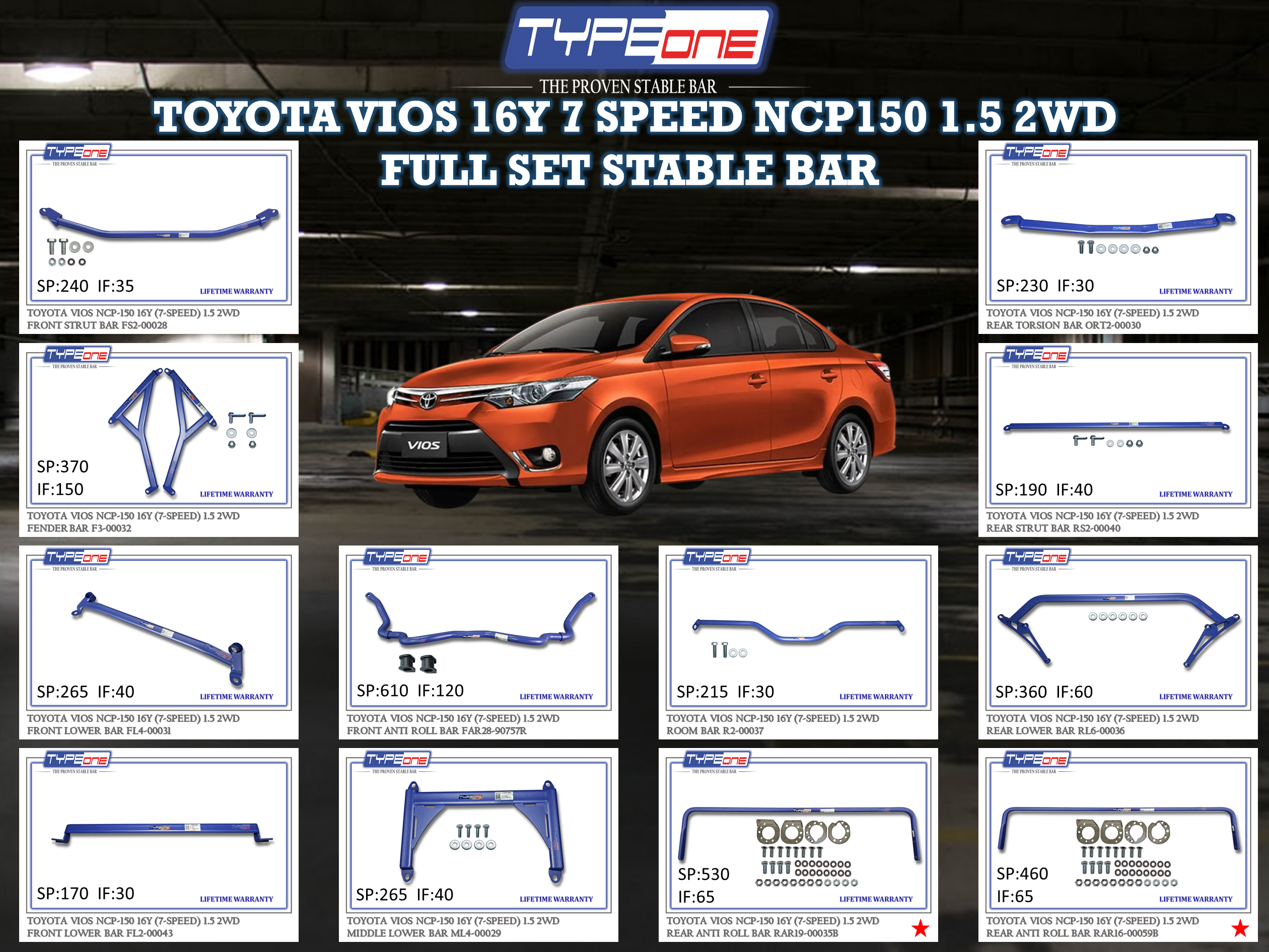 (TYPEONE) TOYOTA VIOS 16Y 7 SPEED NCP150 1.5 2WD