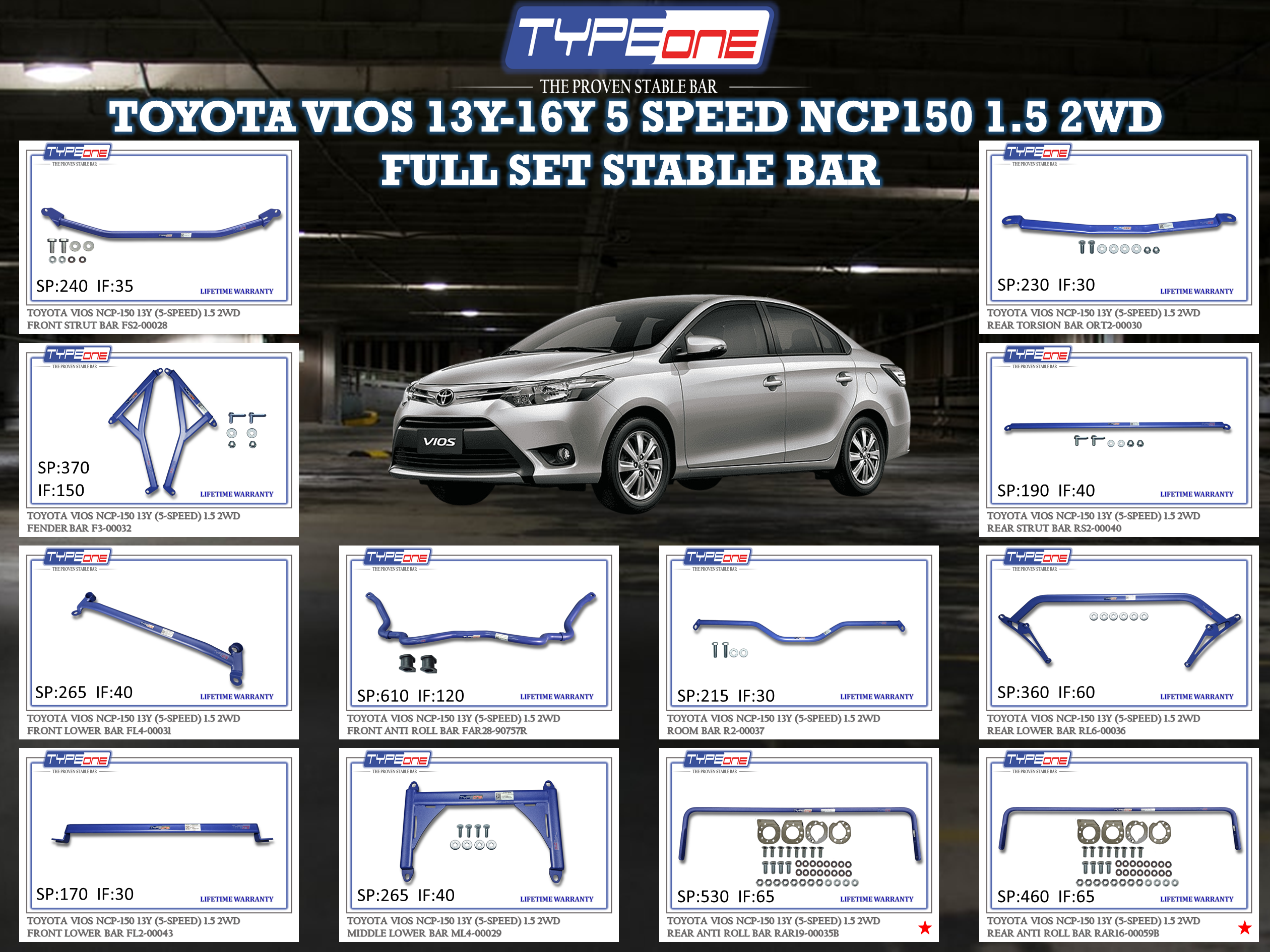 (TYPEONE) TOYOTA VIOS 13Y-16Y 5 SPEED NCP150 1.5 2WD