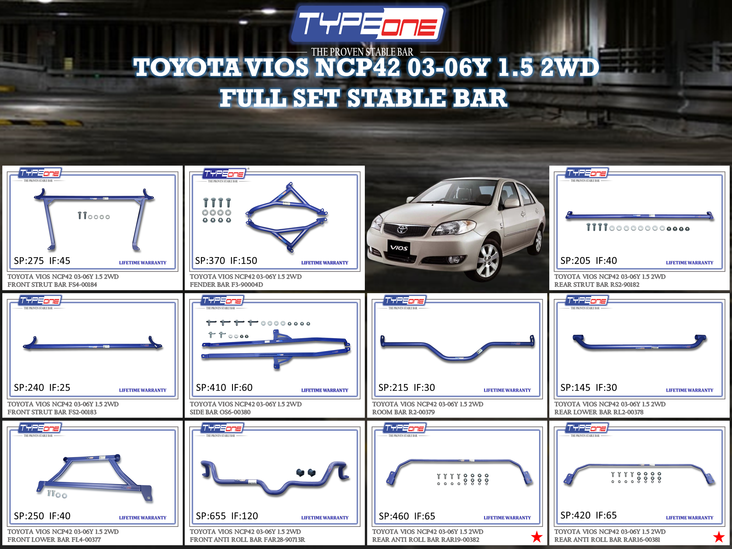 (TYPEONE) TOYOTA VIOS NCP42 03-06Y 1.5 2WD