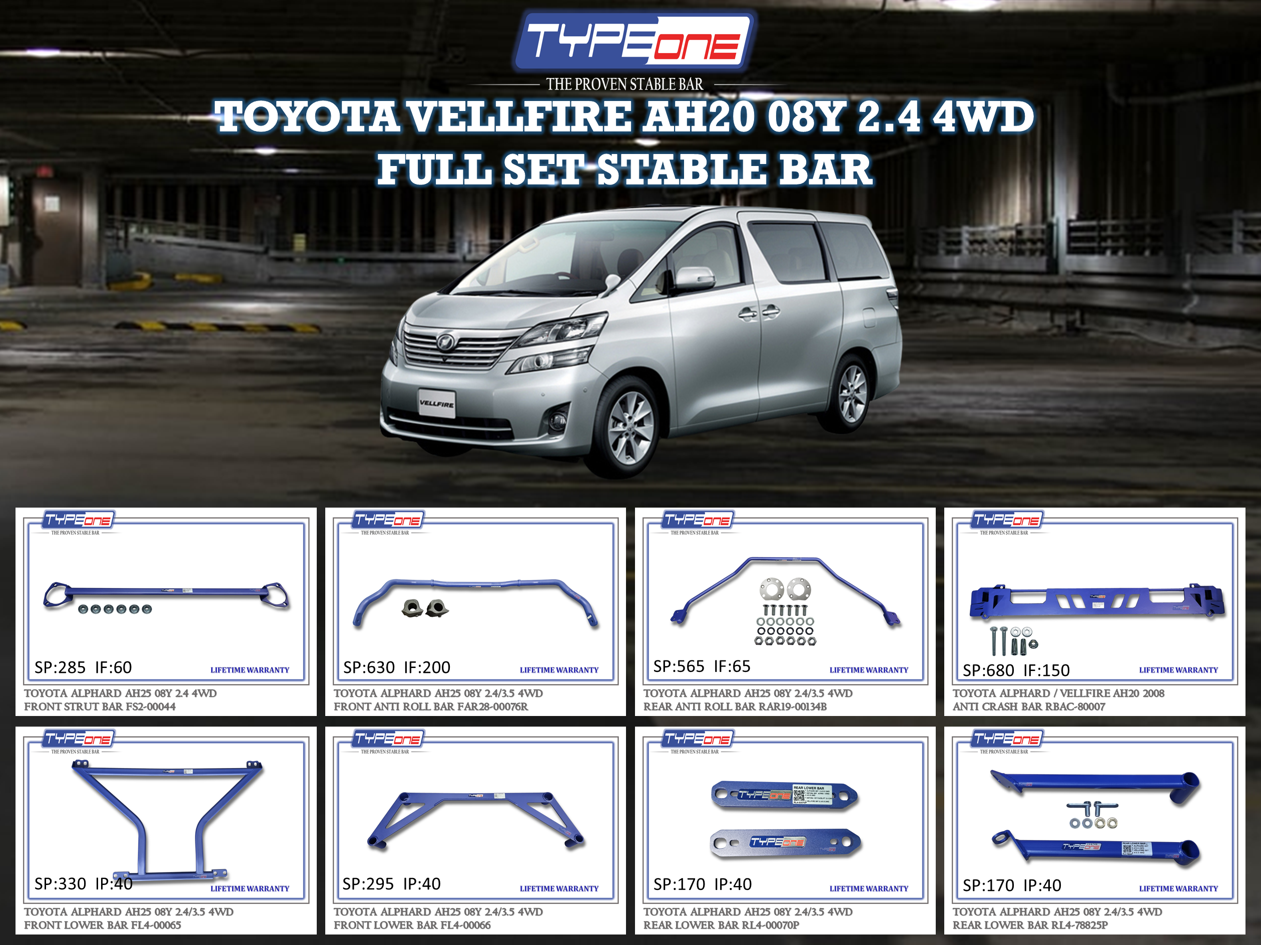 (TYPEONE) TOYOTA VELLFIRE AH20 08Y 2.4 OR 3.5 4WD