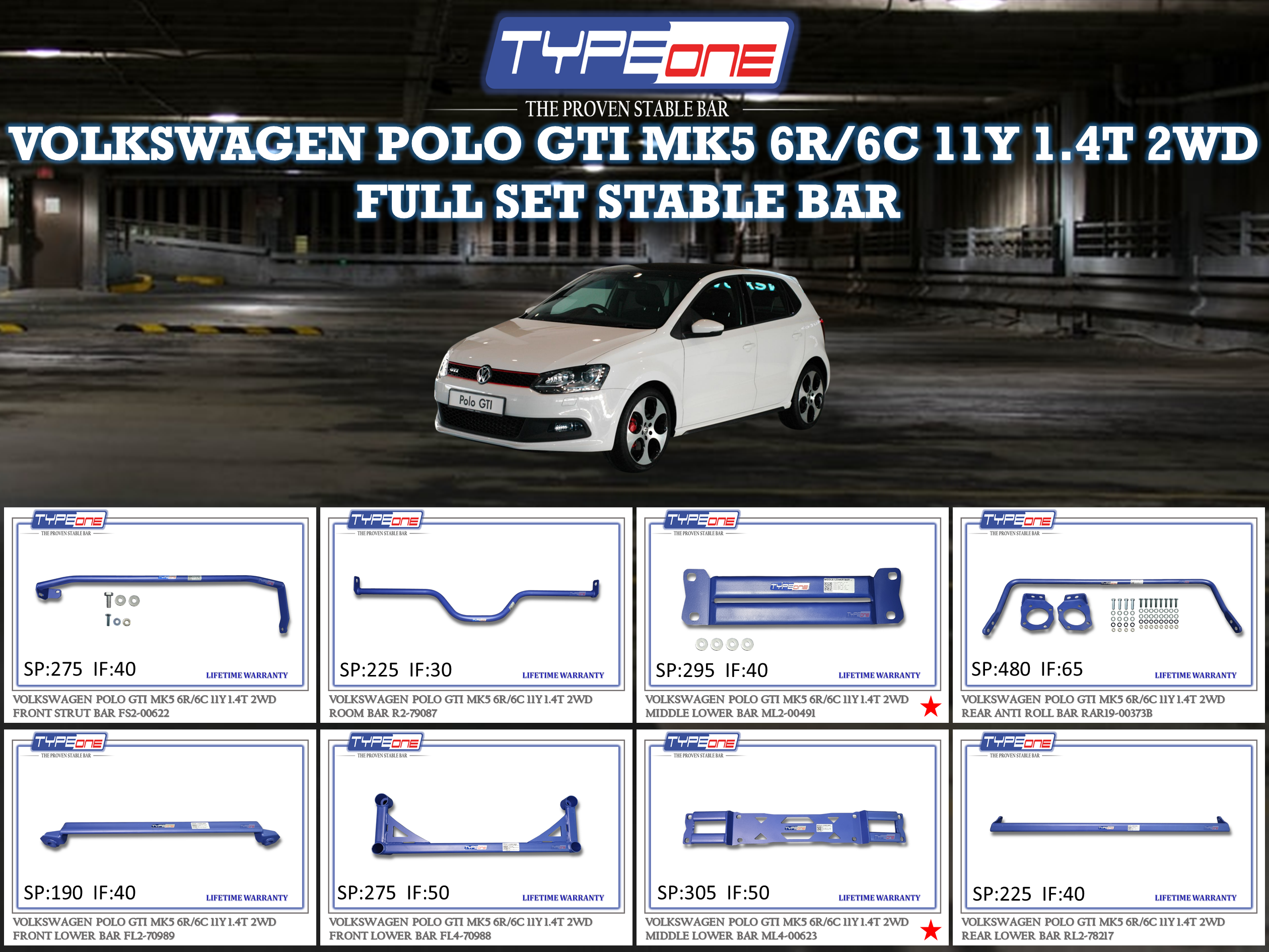 (TYPEONE) VOLKSWAGEN POLO GTI MK5 6R OR 6C 11Y 1.4T 2WD
