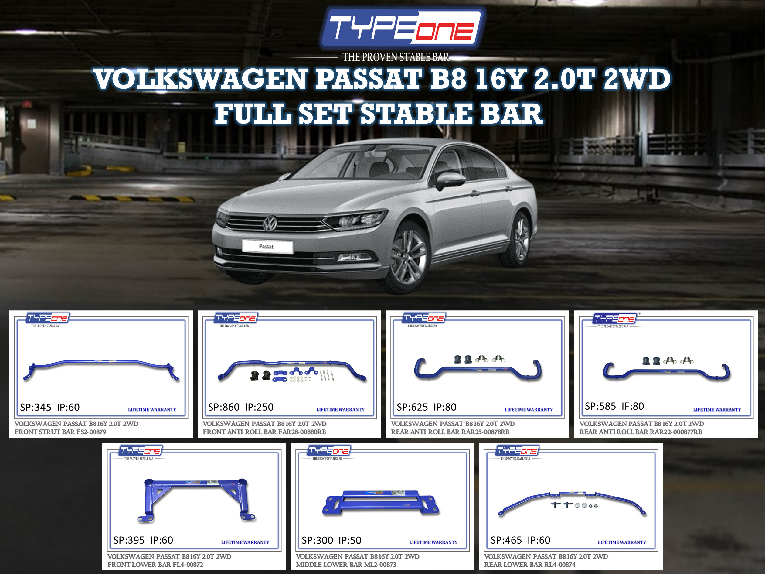 (TYPEONE) VOLKSWAGEN PASSAT B8 16Y 1.8T OR 2.0T 2WD