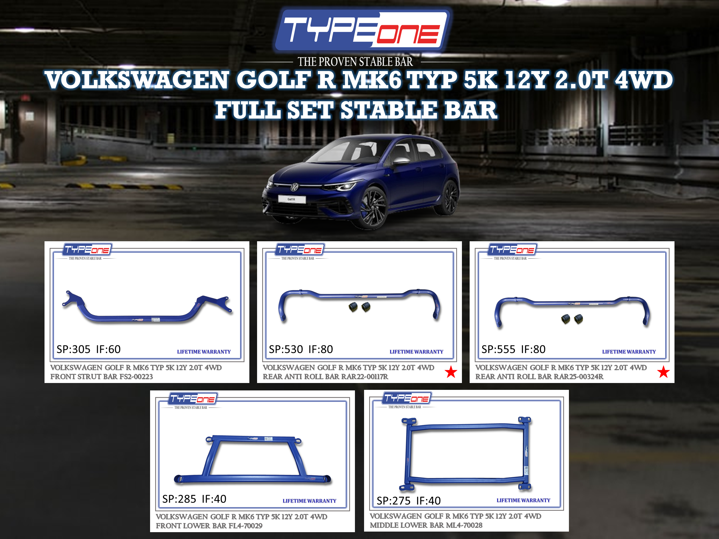(TYPEONE) VOLKSWAGEN GOLF R MK6 TYP 5K 12Y 2.0T 4WD