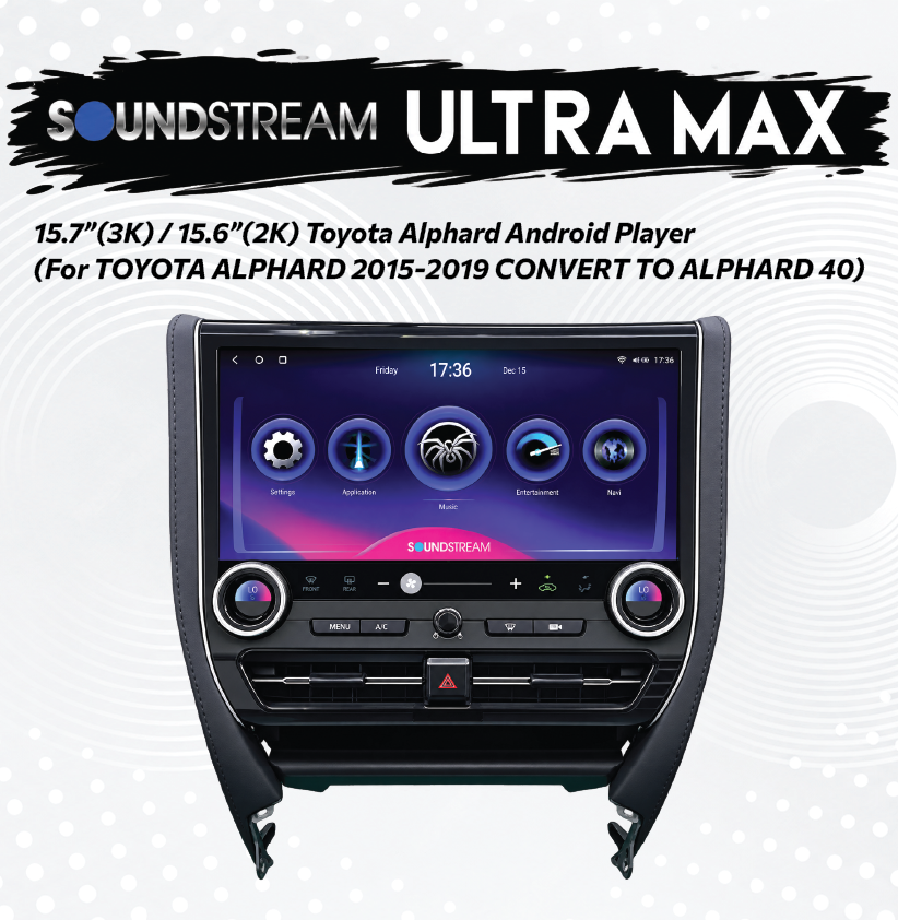 15.7"(3K) / 15.6"(2K) Toyota Alphard Android Player (For TOYOTA ALPHARD 2015-2019 CONVERT TO ALPHARD 40)
